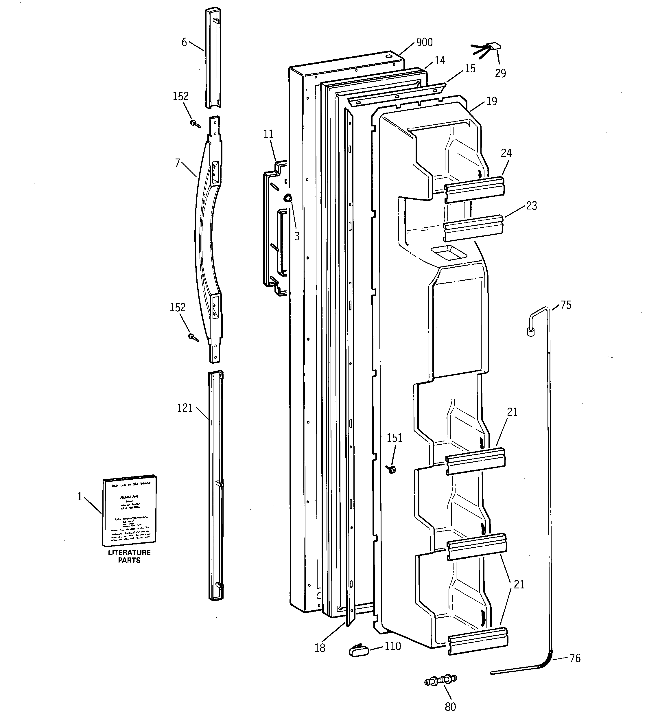 GE TFX22KRDAWW freezer door diagram