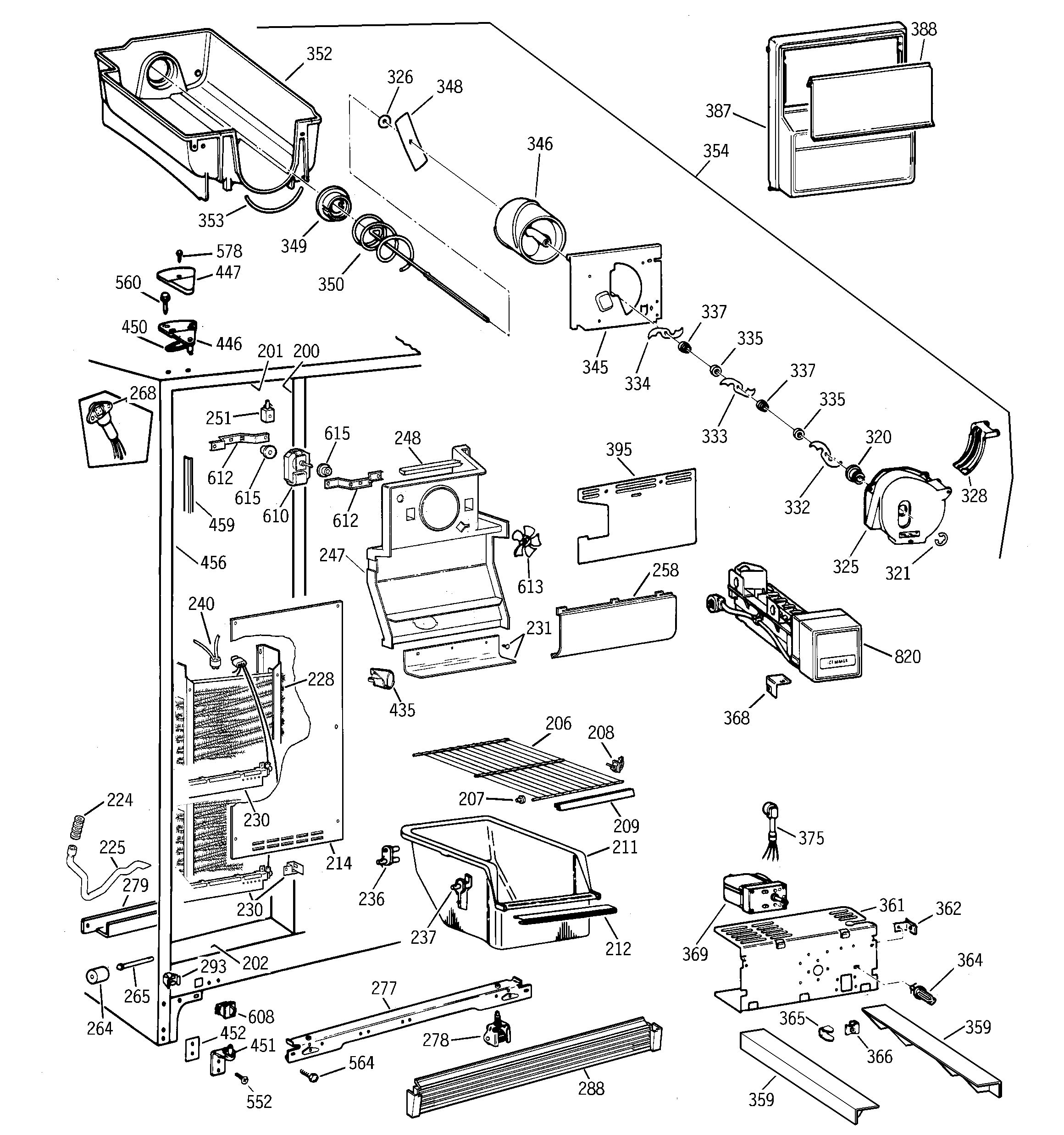 GE TFT22JWDAWW freezer section diagram