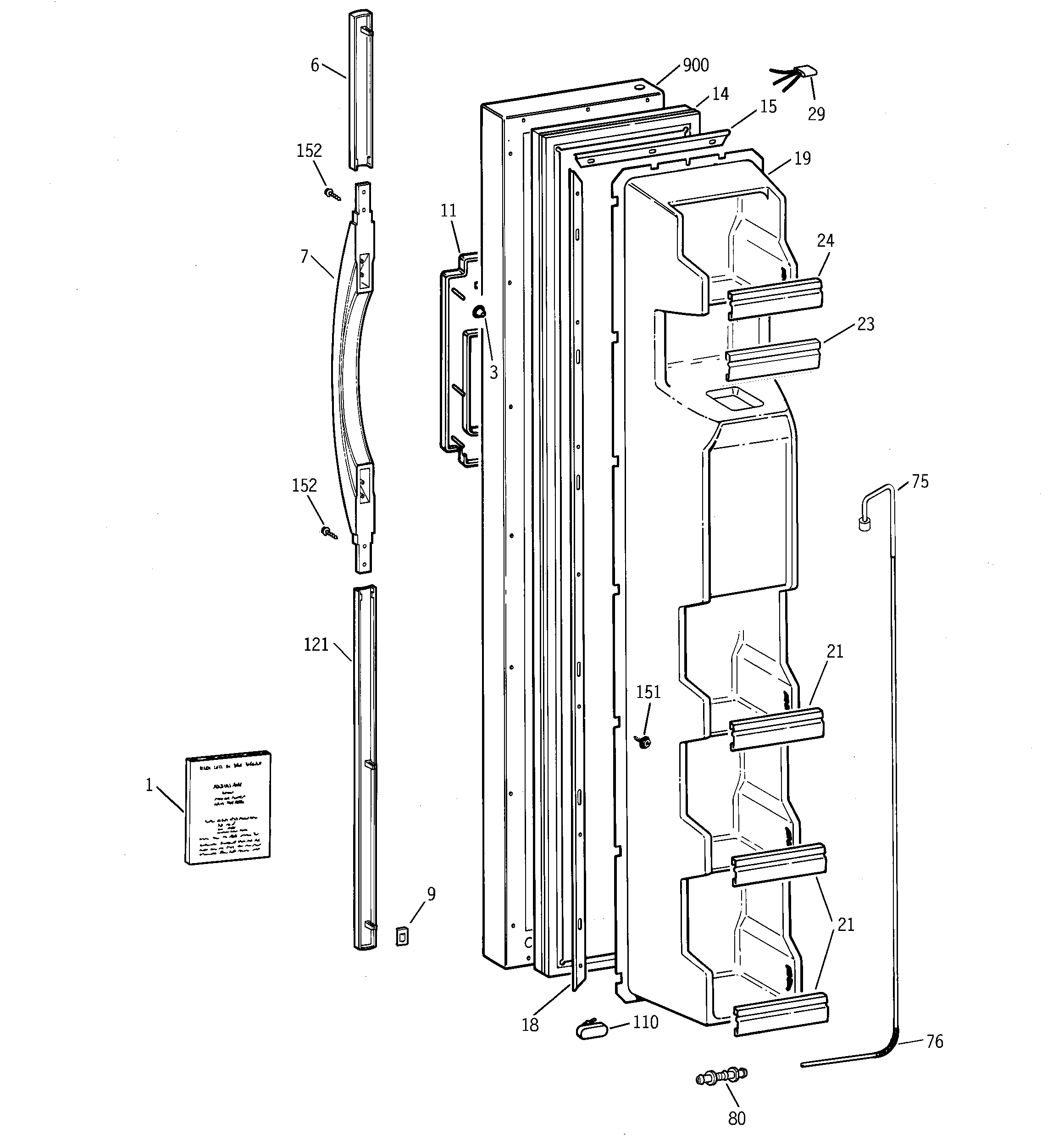 GE TFX22QPDAWW freezer door diagram