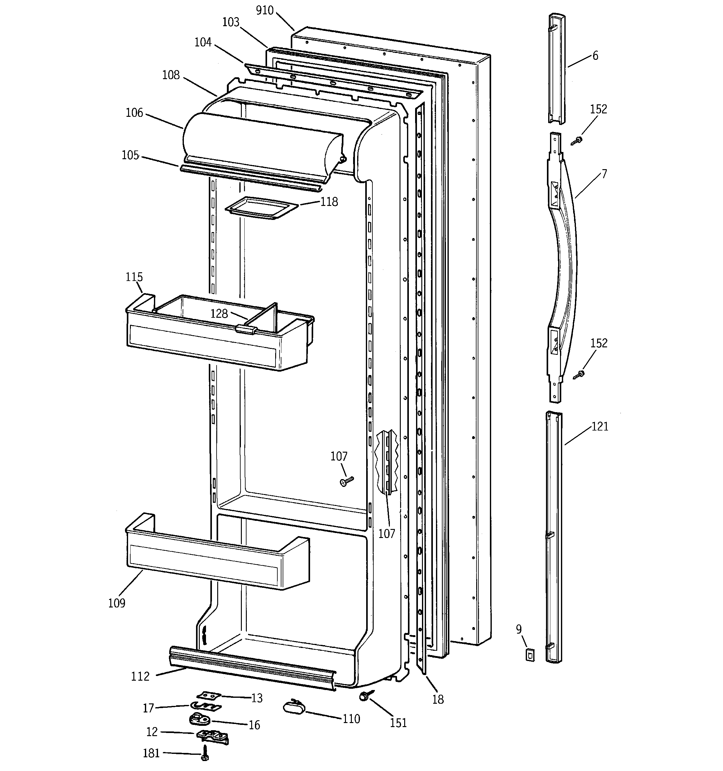 GE TFX22QPDAWW fresh food door diagram