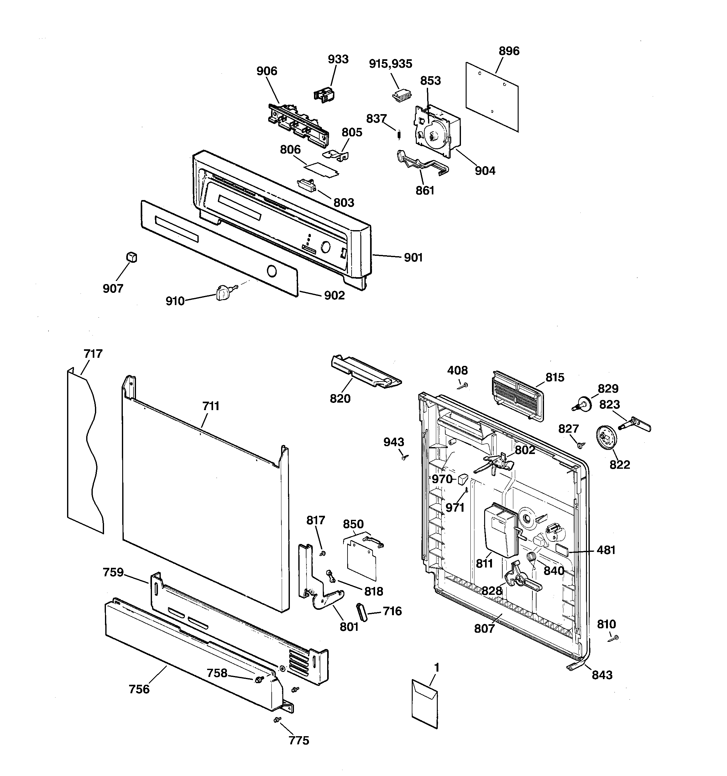 GE GSD3210ZZ3AA escutcheon & door assembly diagram