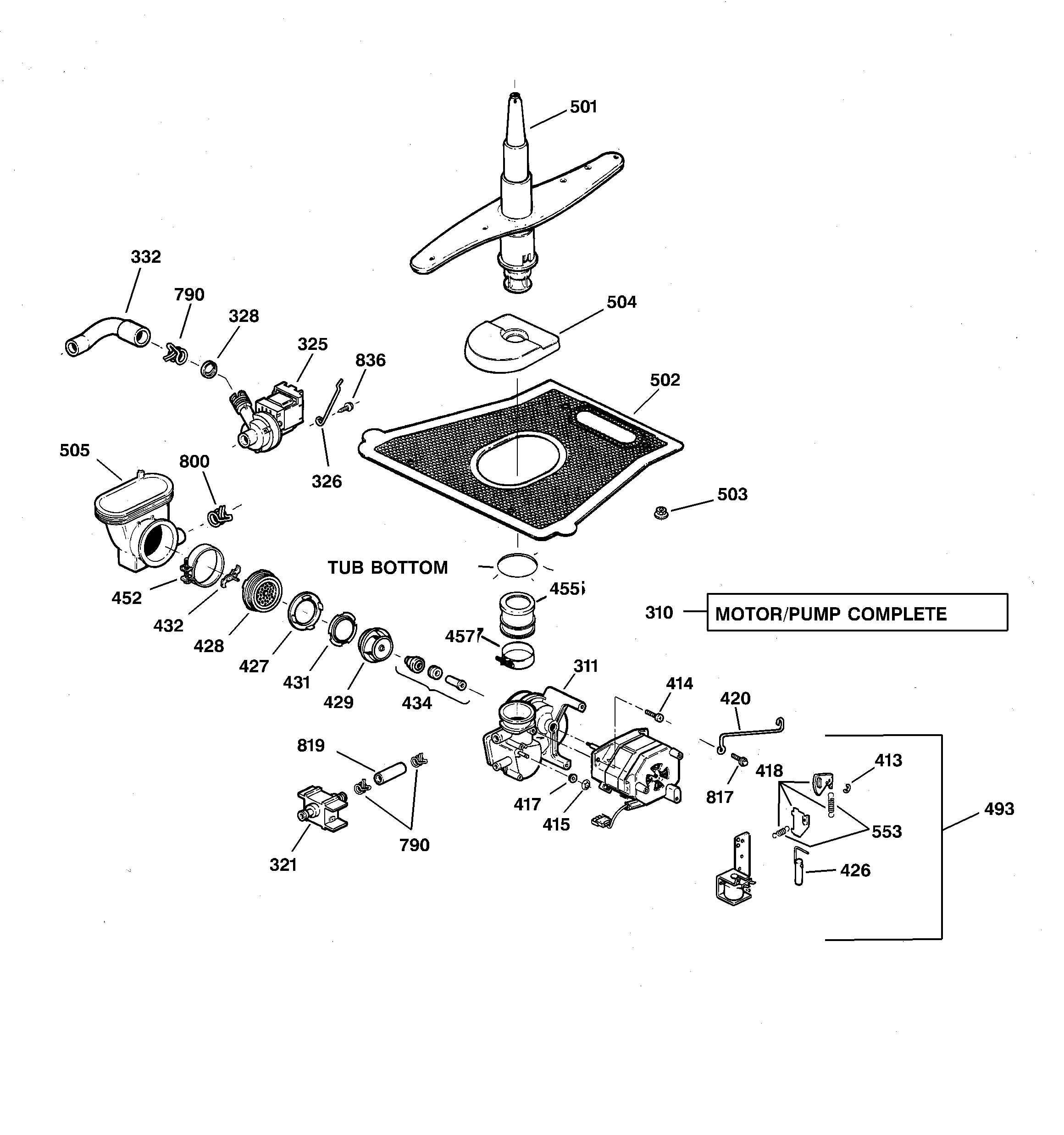 GE ZBD4200D00WW motor-pump mechanism diagram