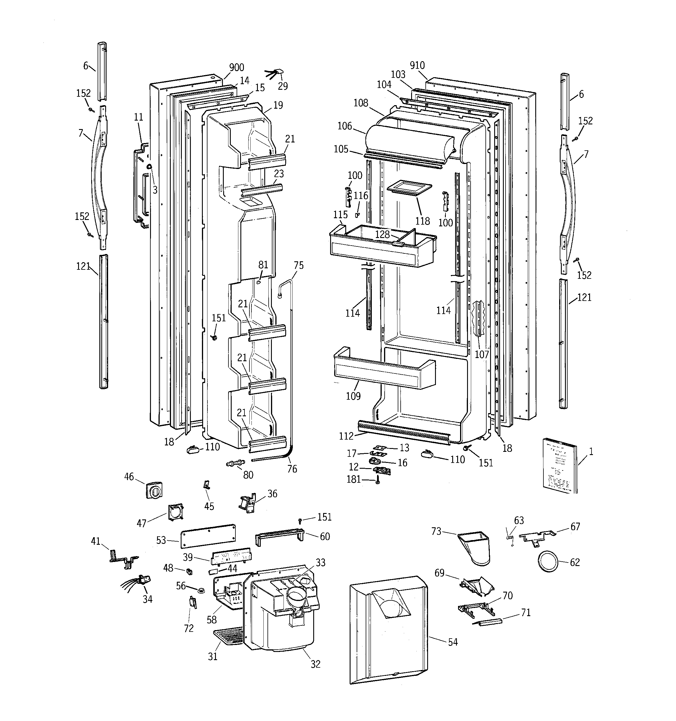 GE TFT25JWBGAA doors diagram