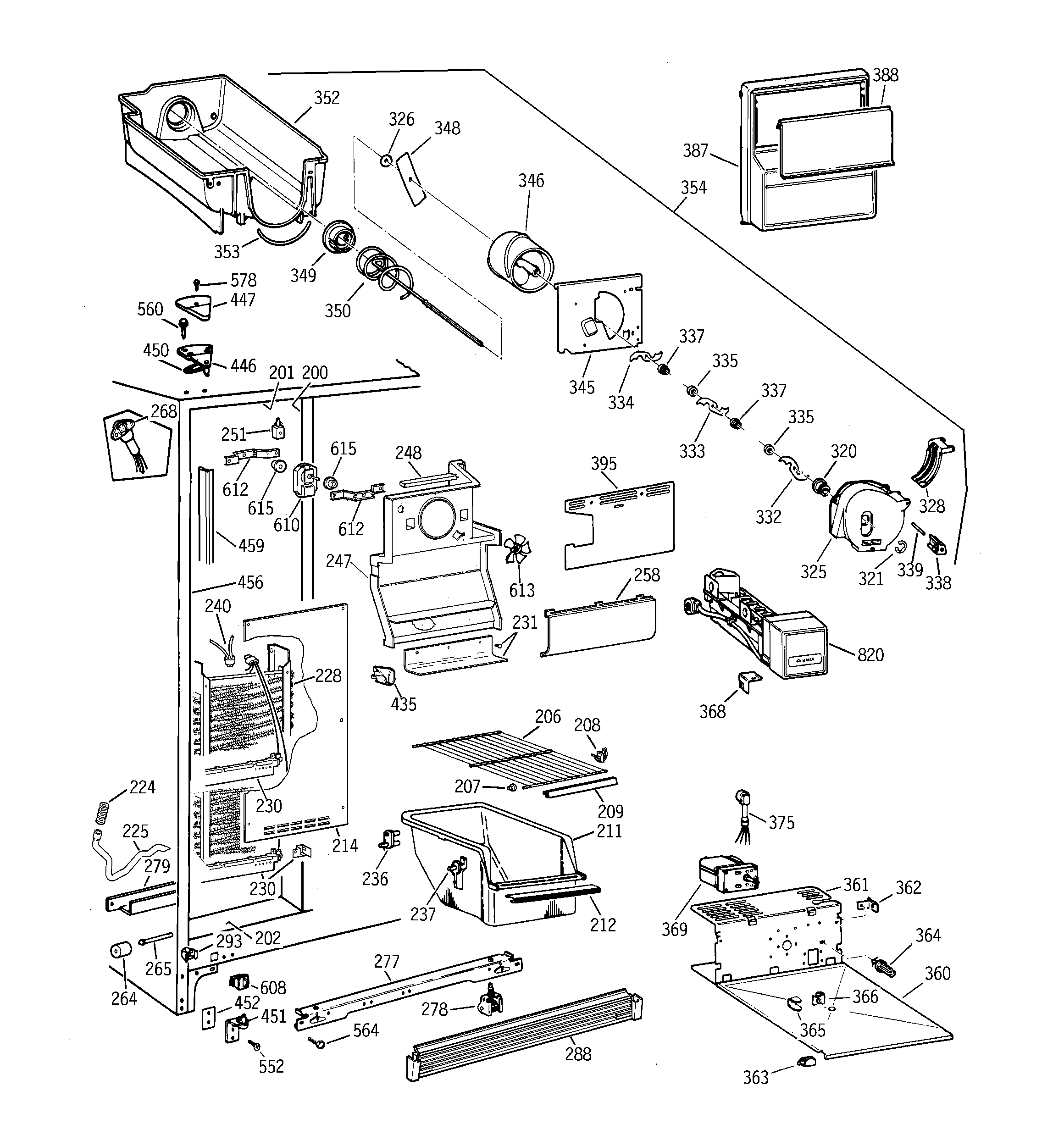 GE TFT25JWBGAA freezer section diagram