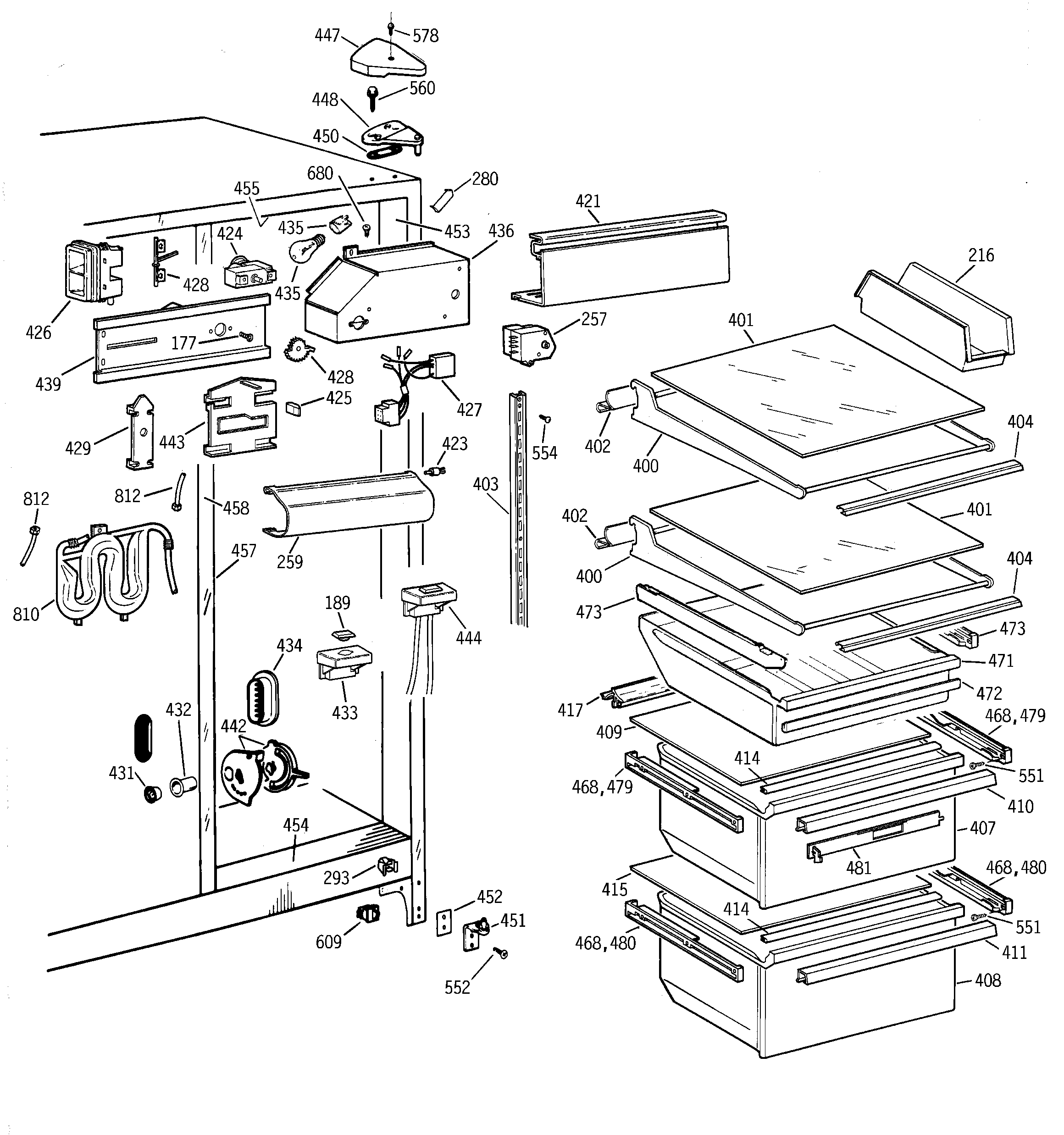 GE TFT25JWBGAA fresh food section diagram