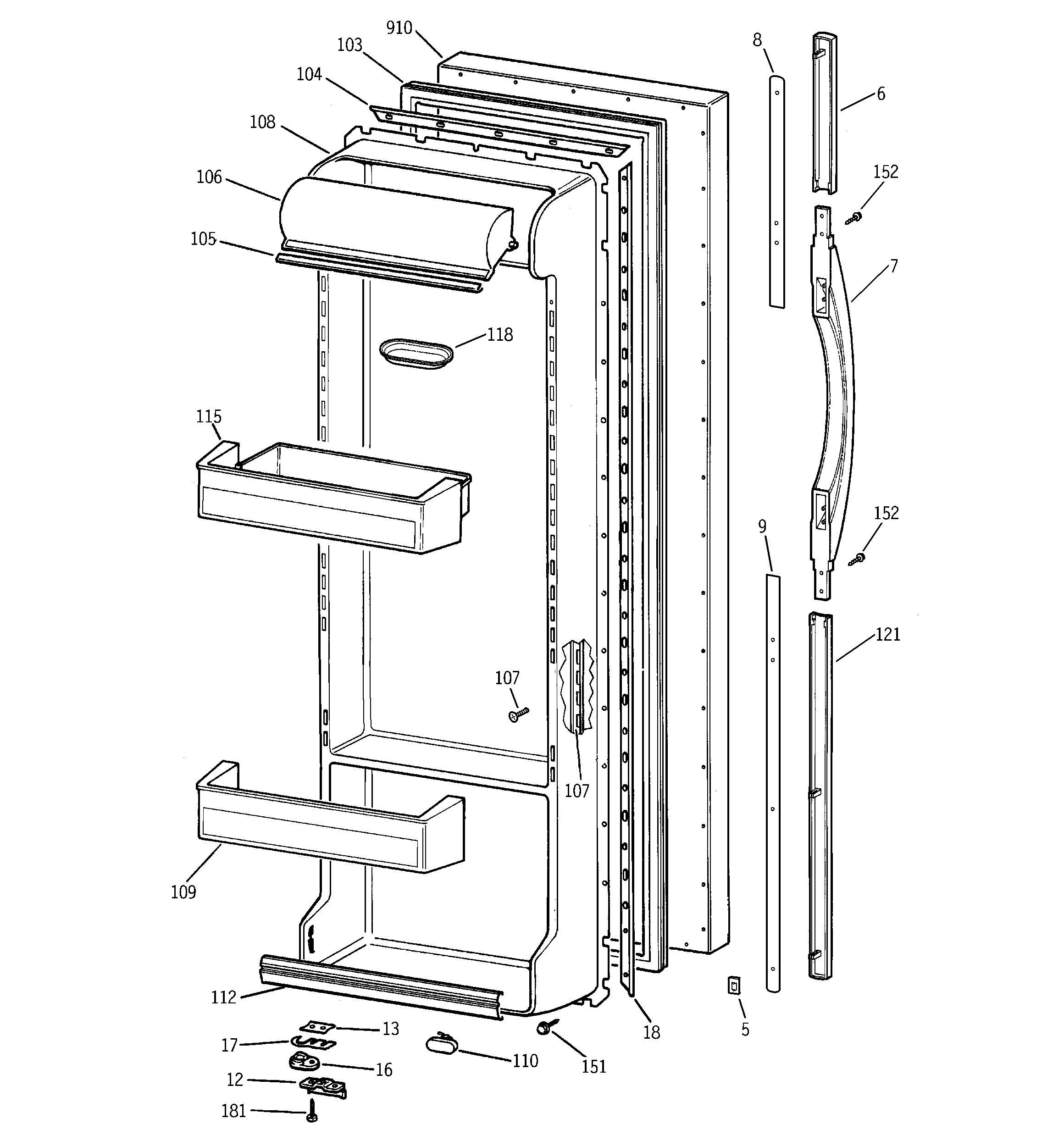 GE TFX22PPDAWW fresh food door diagram