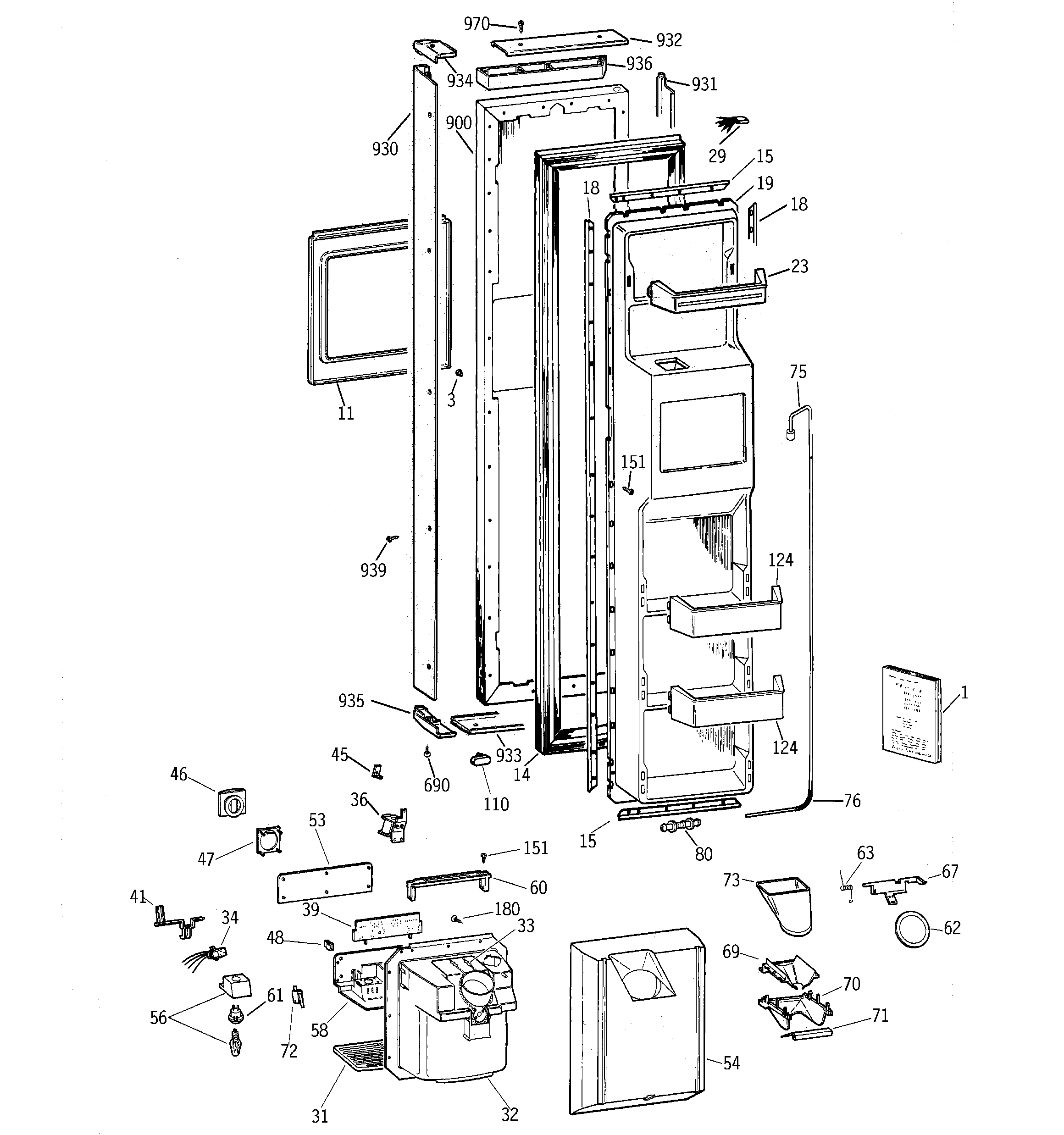 GE TPX21BRDAWW freezer door diagram