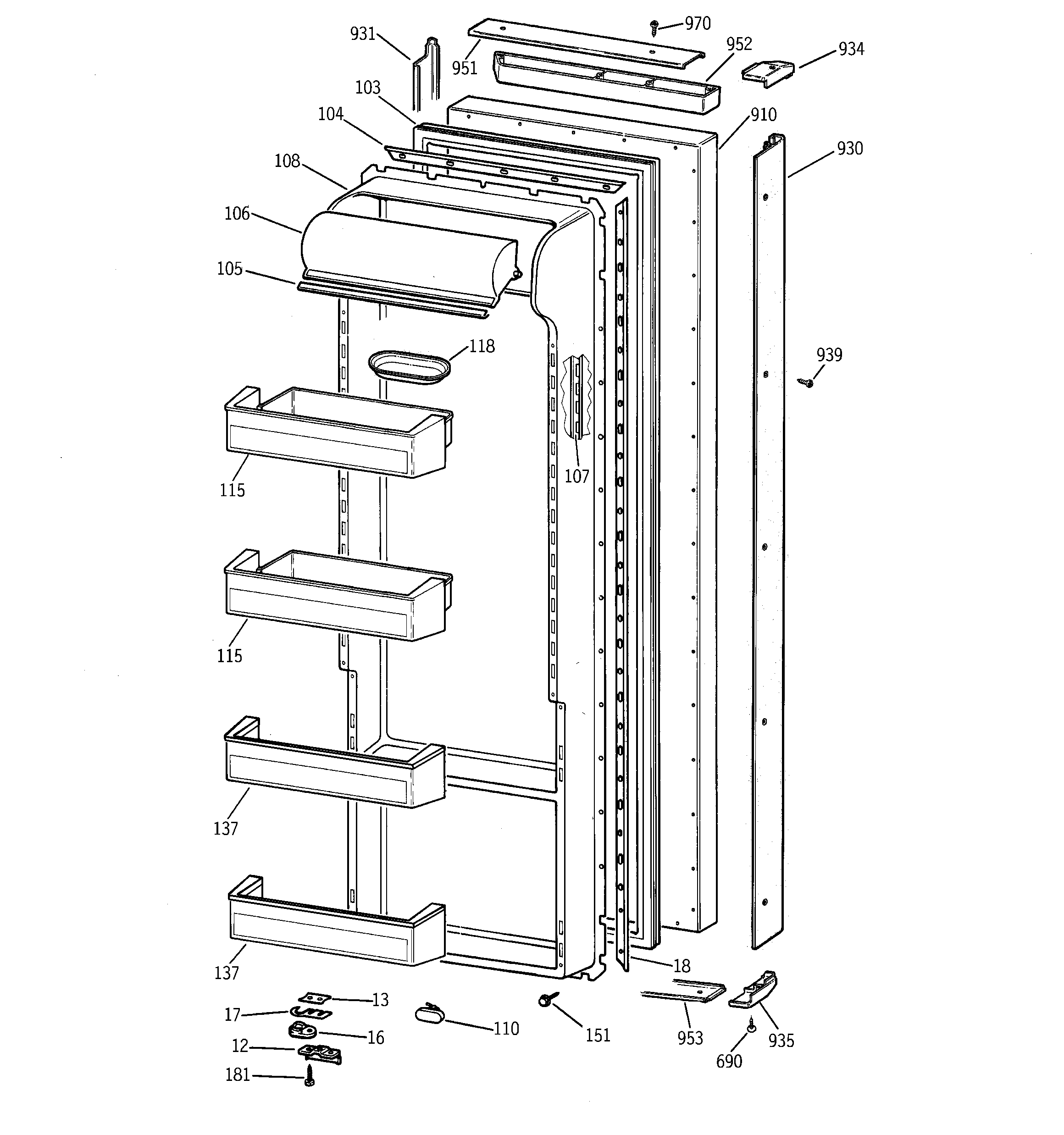 GE TPX21BRDAWW fresh food door diagram