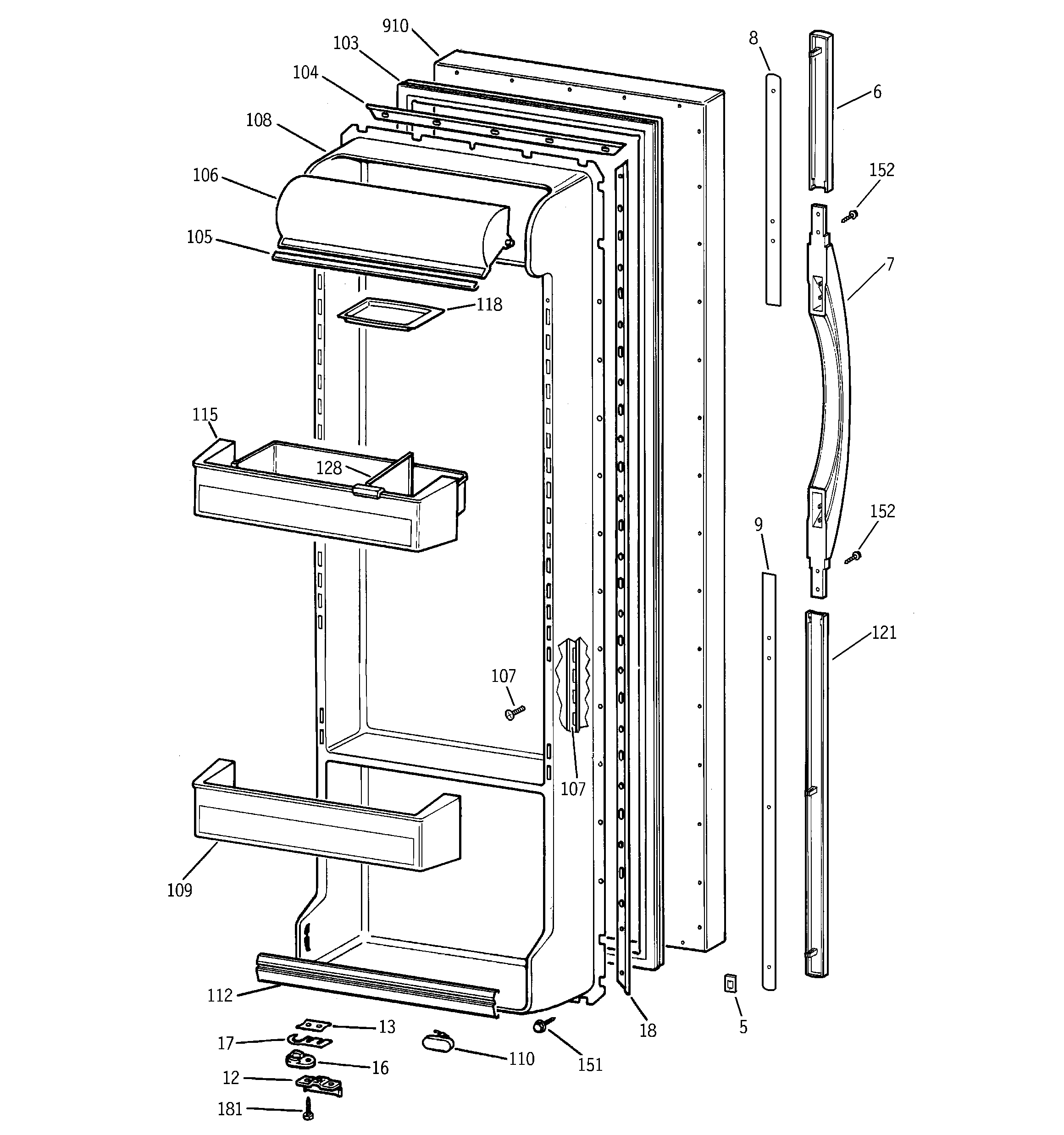 GE TFX26CPDABB fresh food door diagram