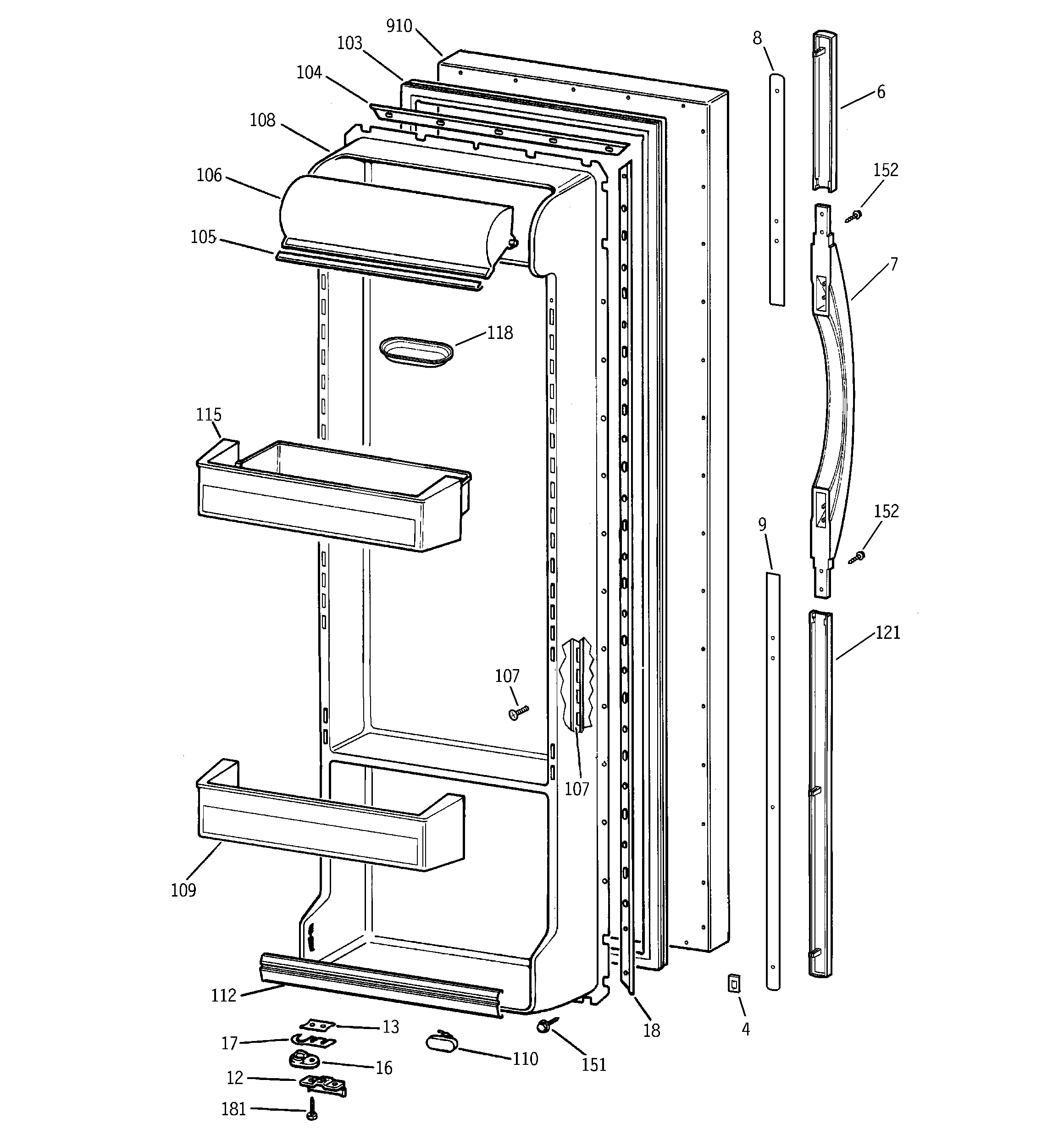 GE TFX26PPDABB fresh food door diagram