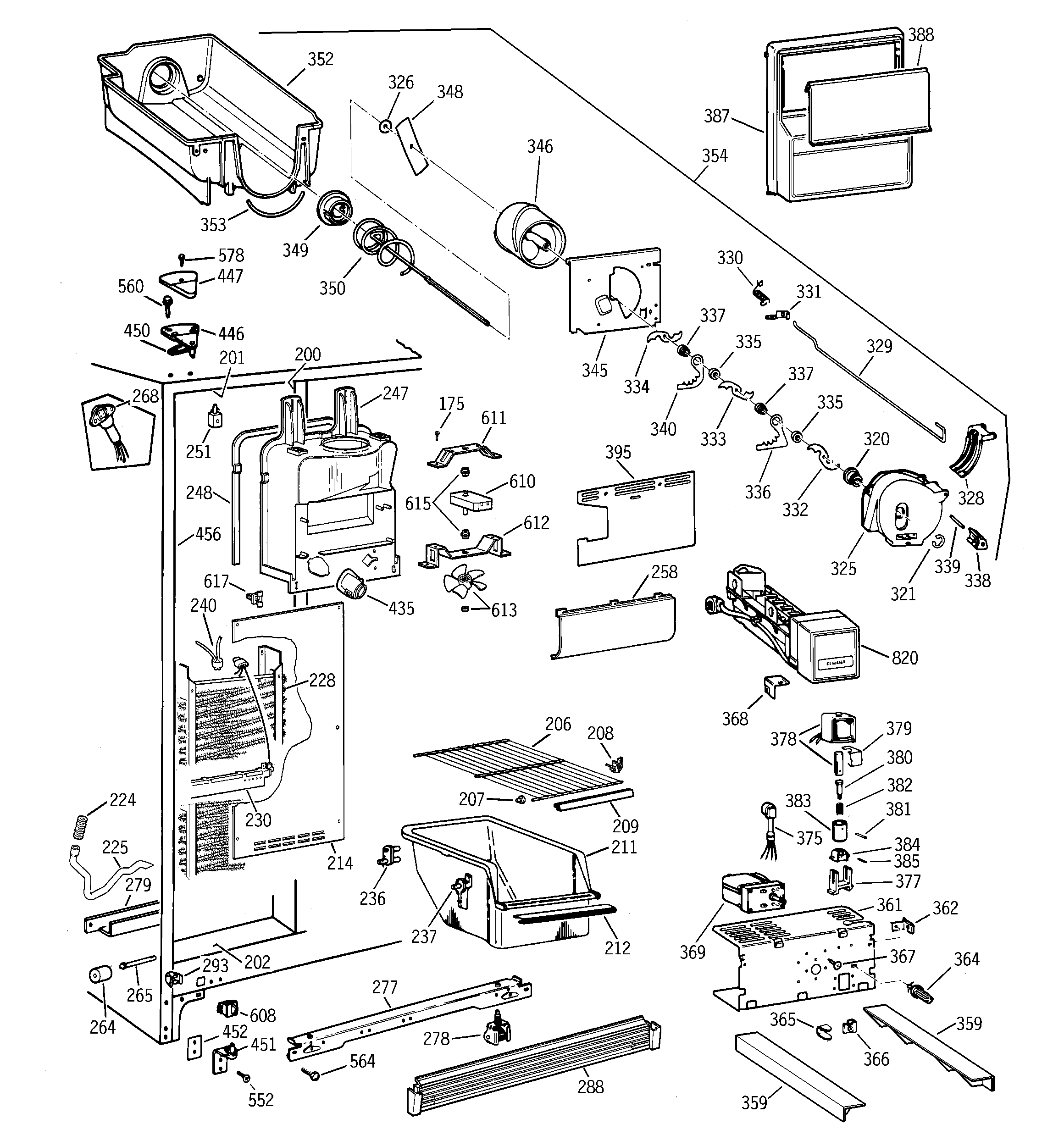 GE TFX26KPDAWW freezer section diagram