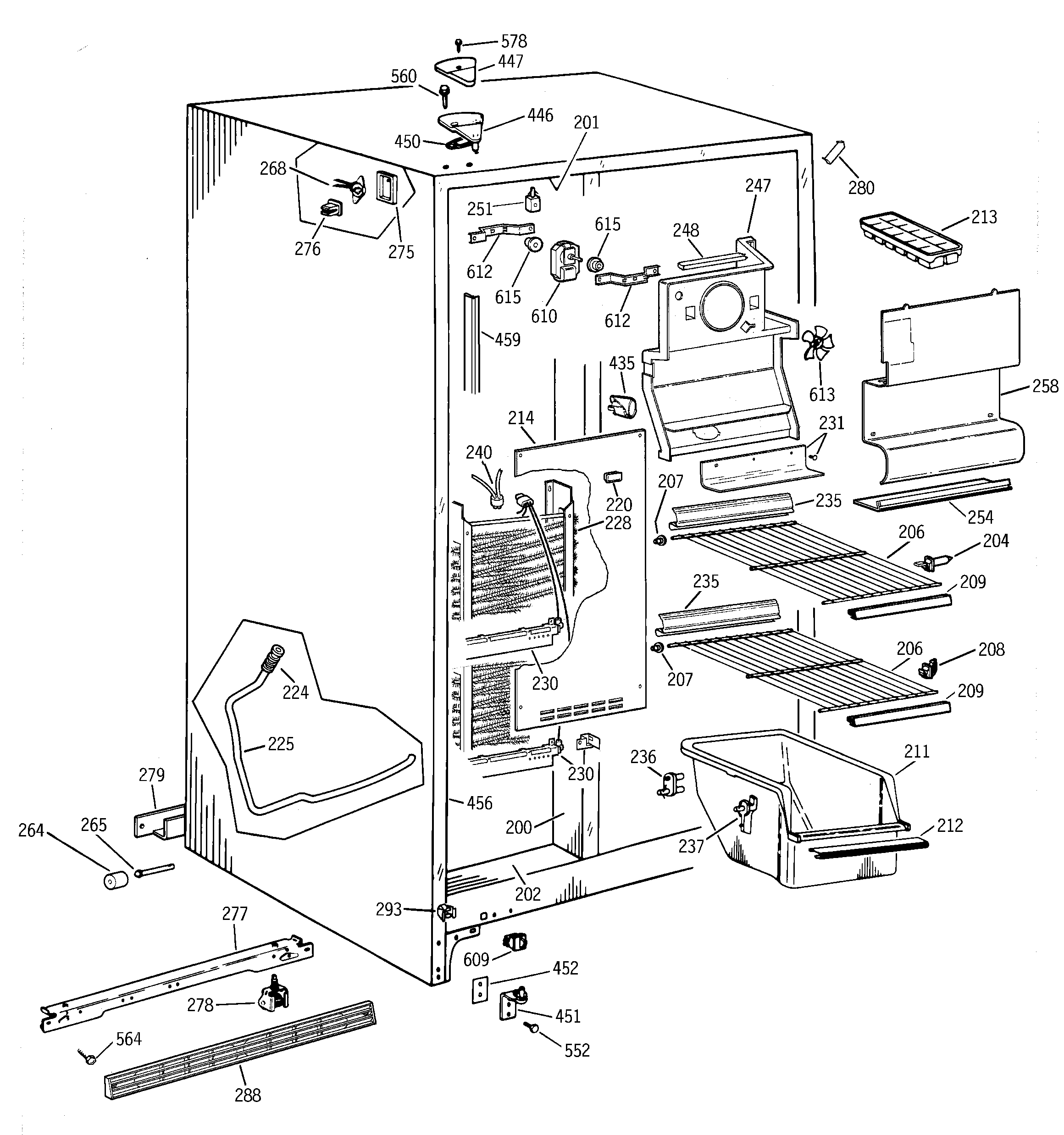 GE TFK25ZADAAA freezer section diagram