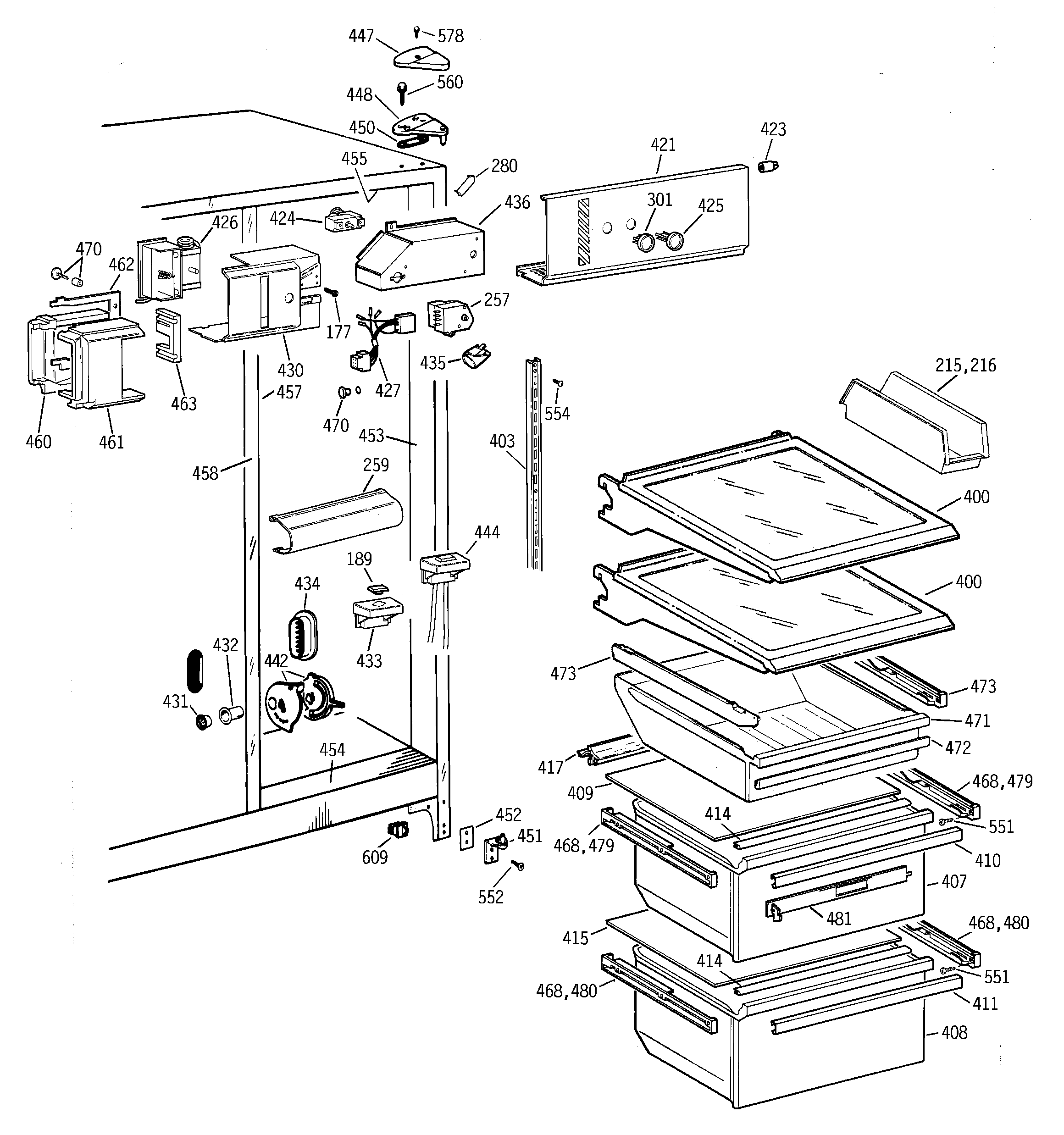 GE TFK25ZADAAA fresh food section diagram