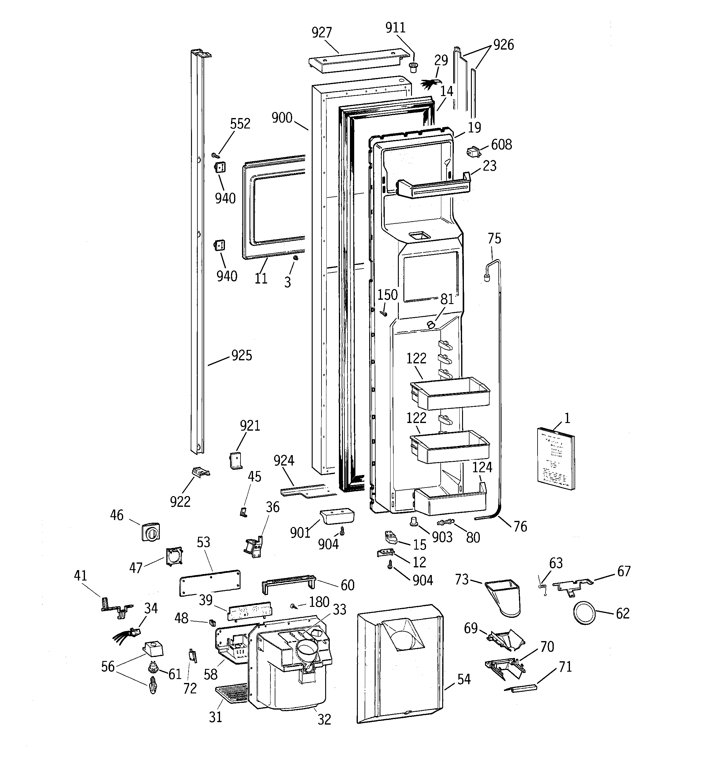 GE TPX24BPDAWW freezer door diagram
