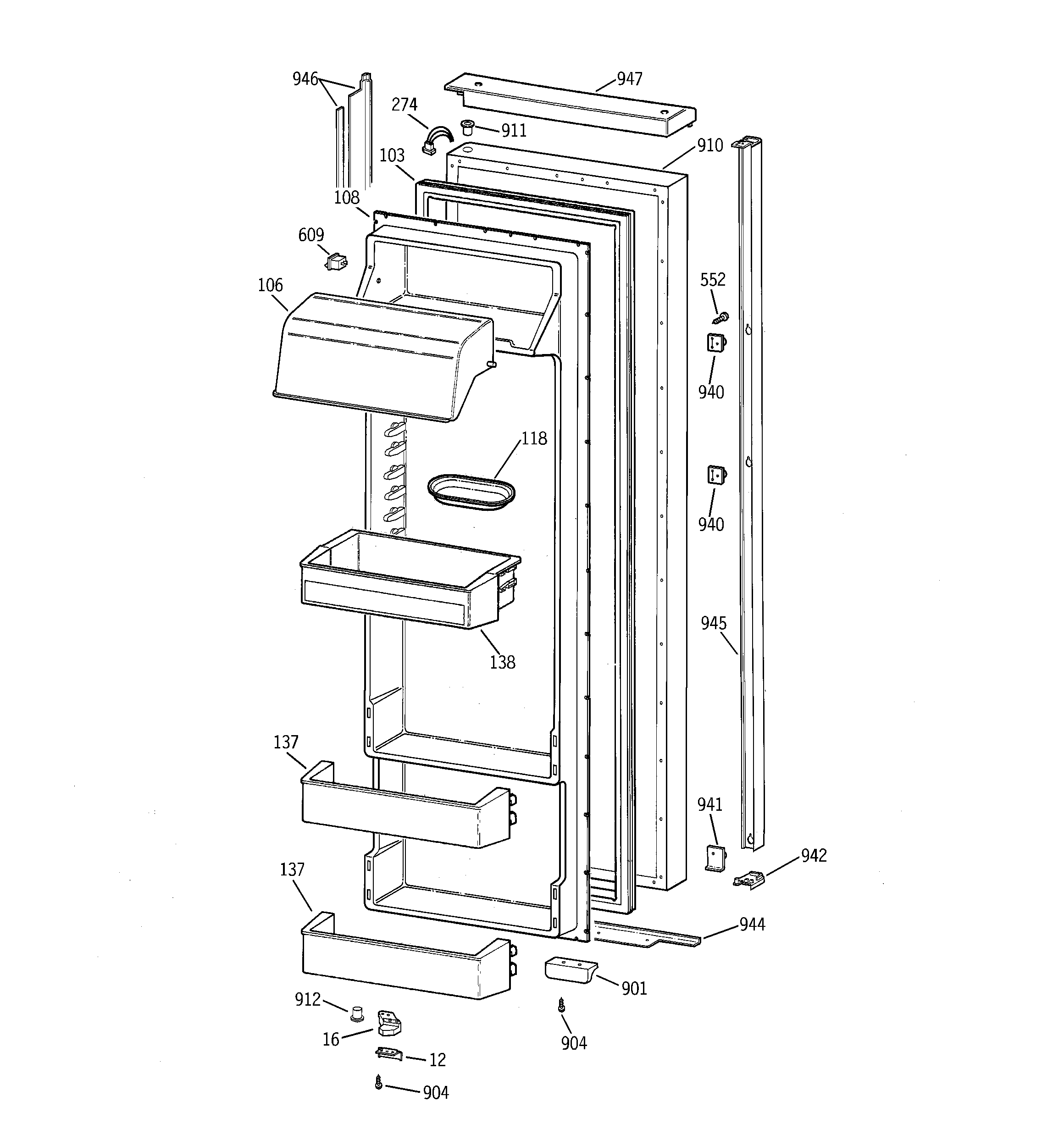 GE TPX24BPDAWW fresh food door diagram