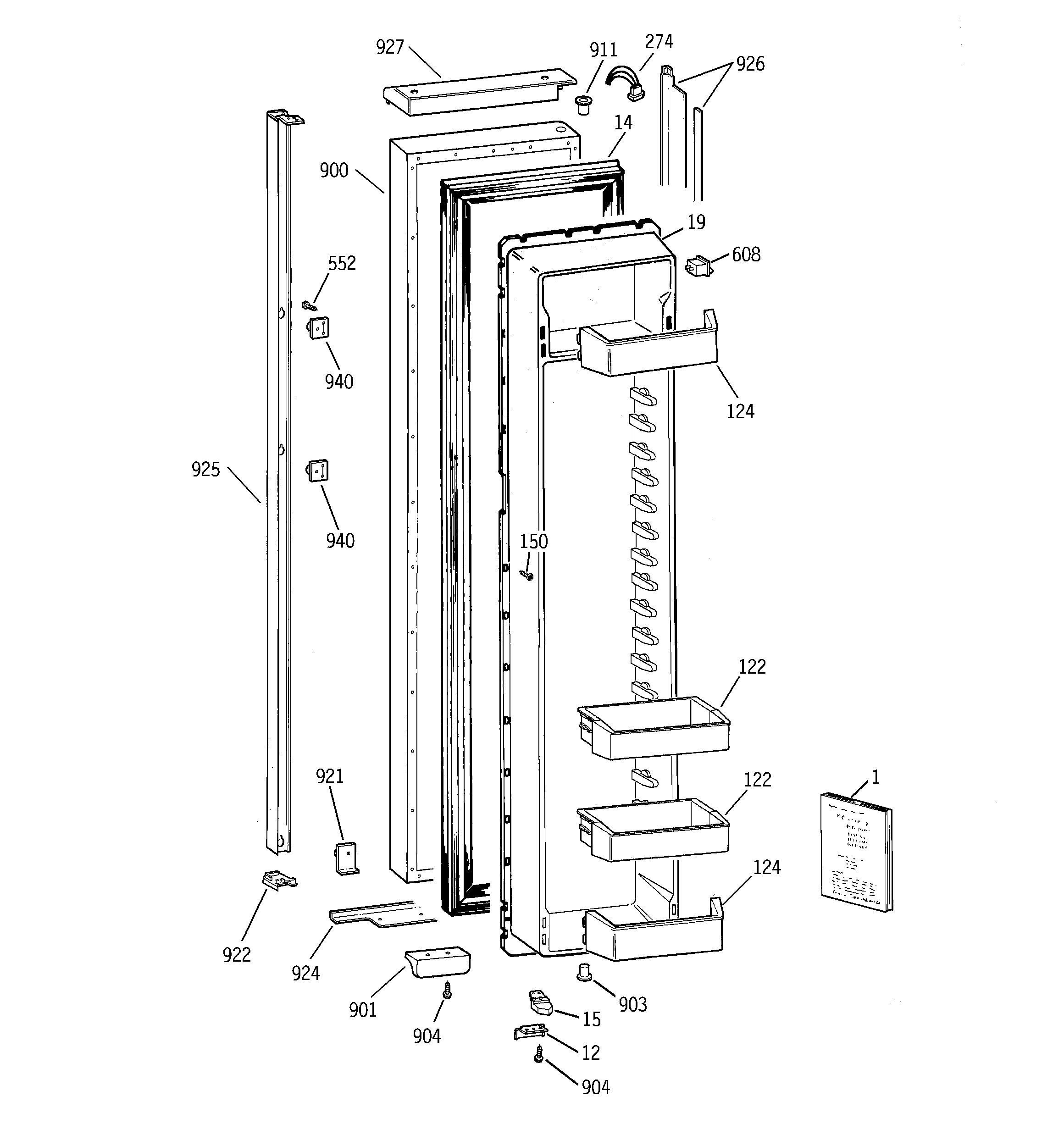 GE TPX24BIDAWW freezer door diagram