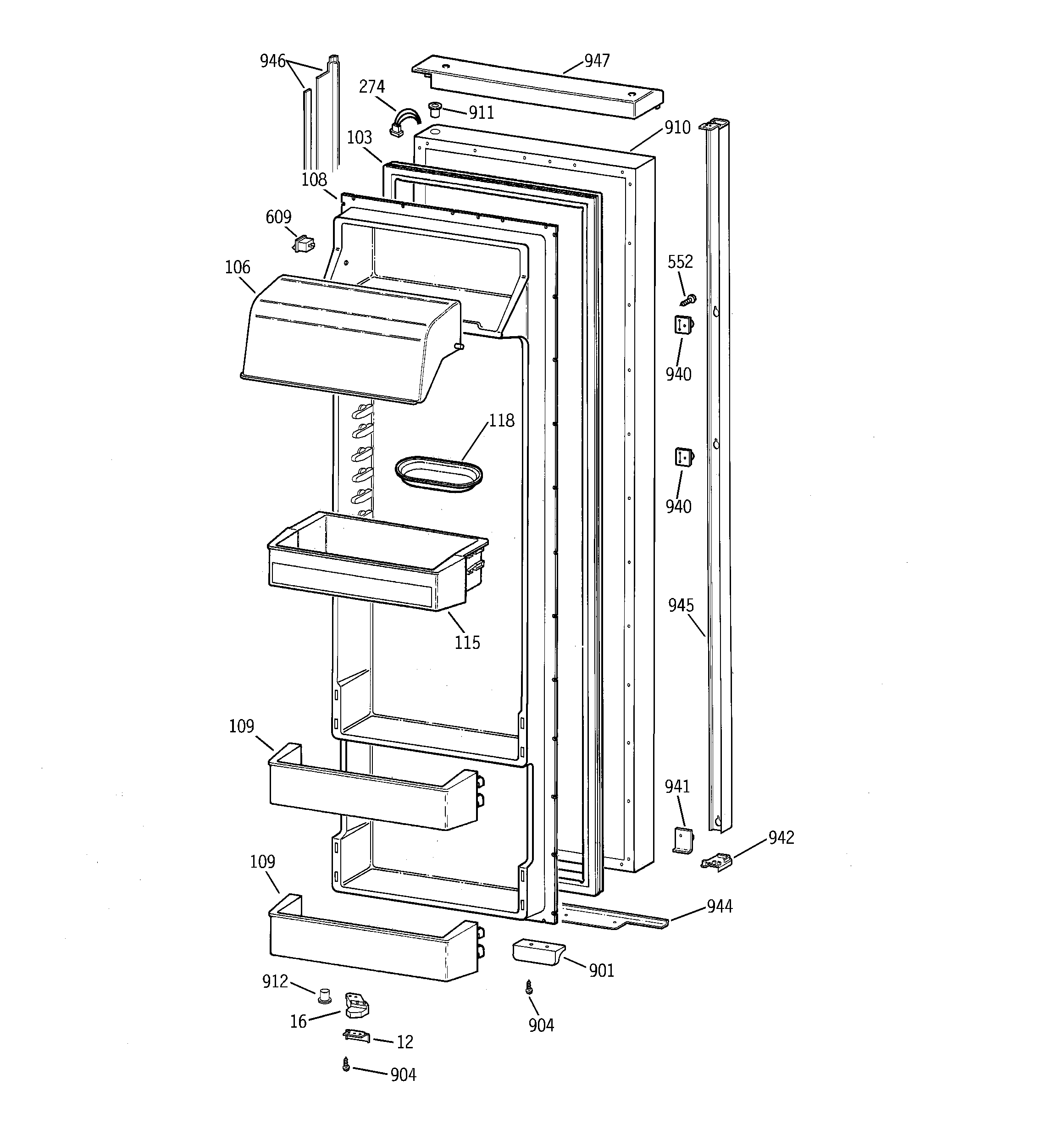 GE TPX24BIDAWW fresh food door diagram