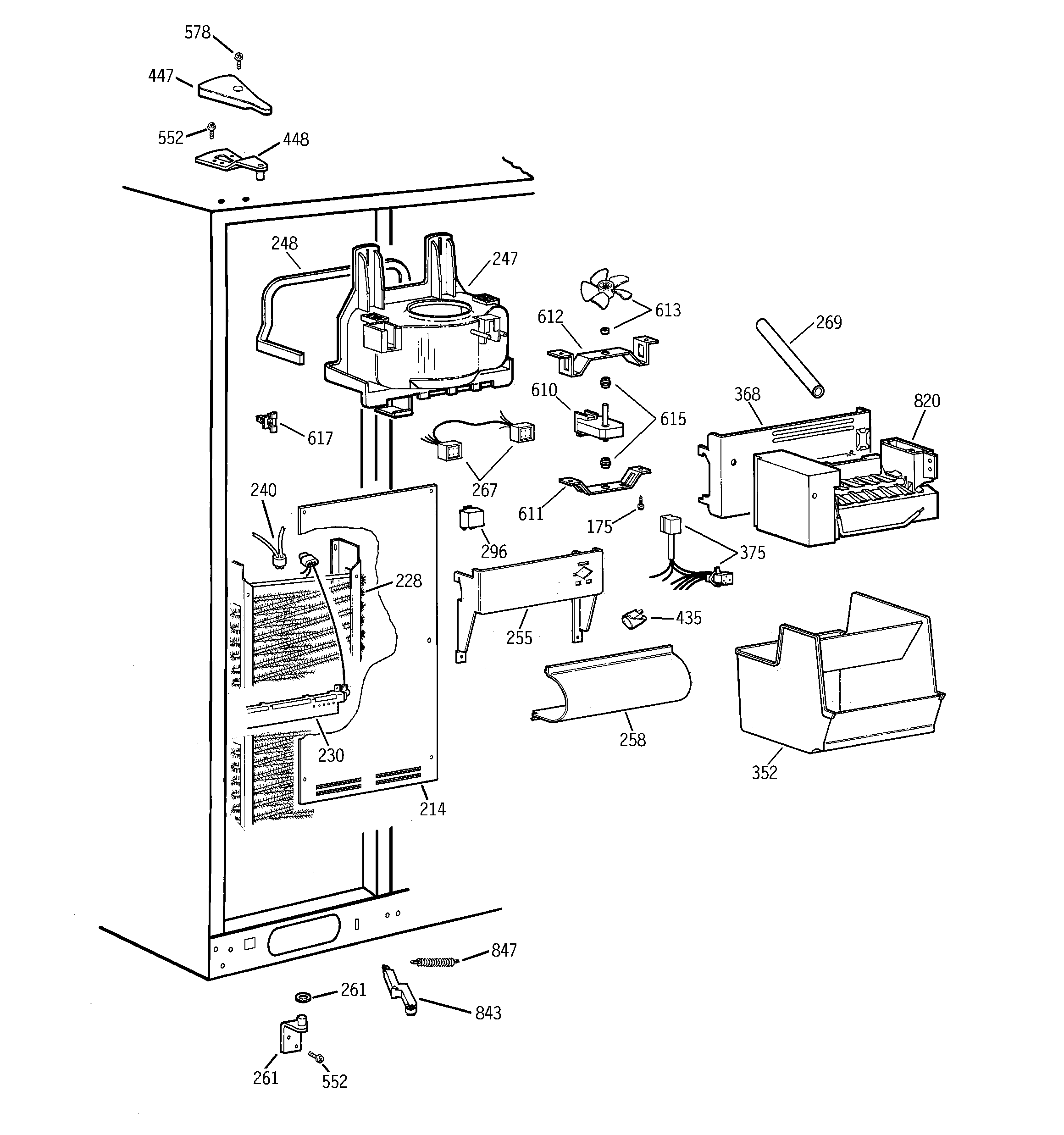 GE TPX24BIDAWW freezer section diagram