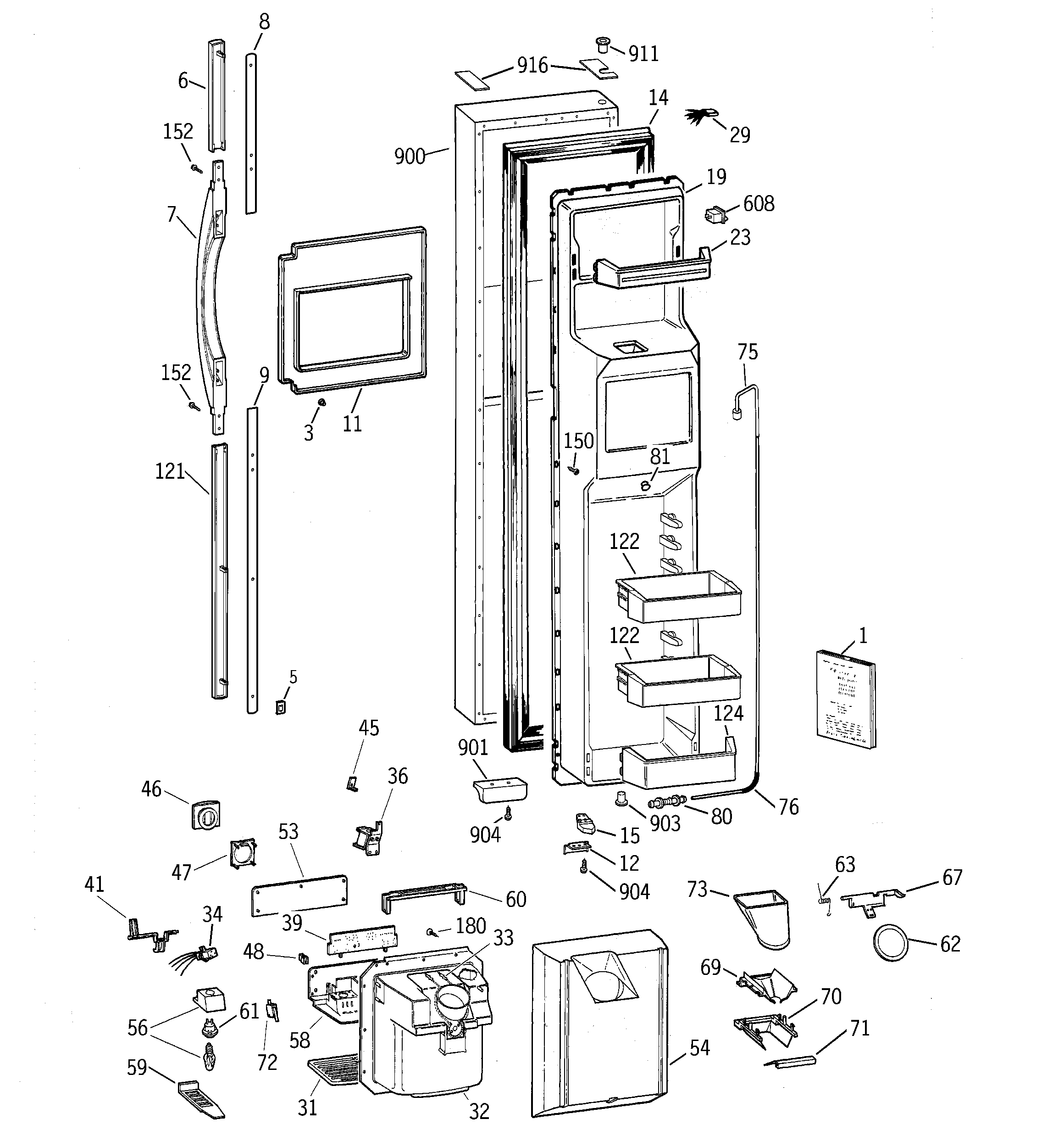 GE TPG24PRDABB freezer door diagram