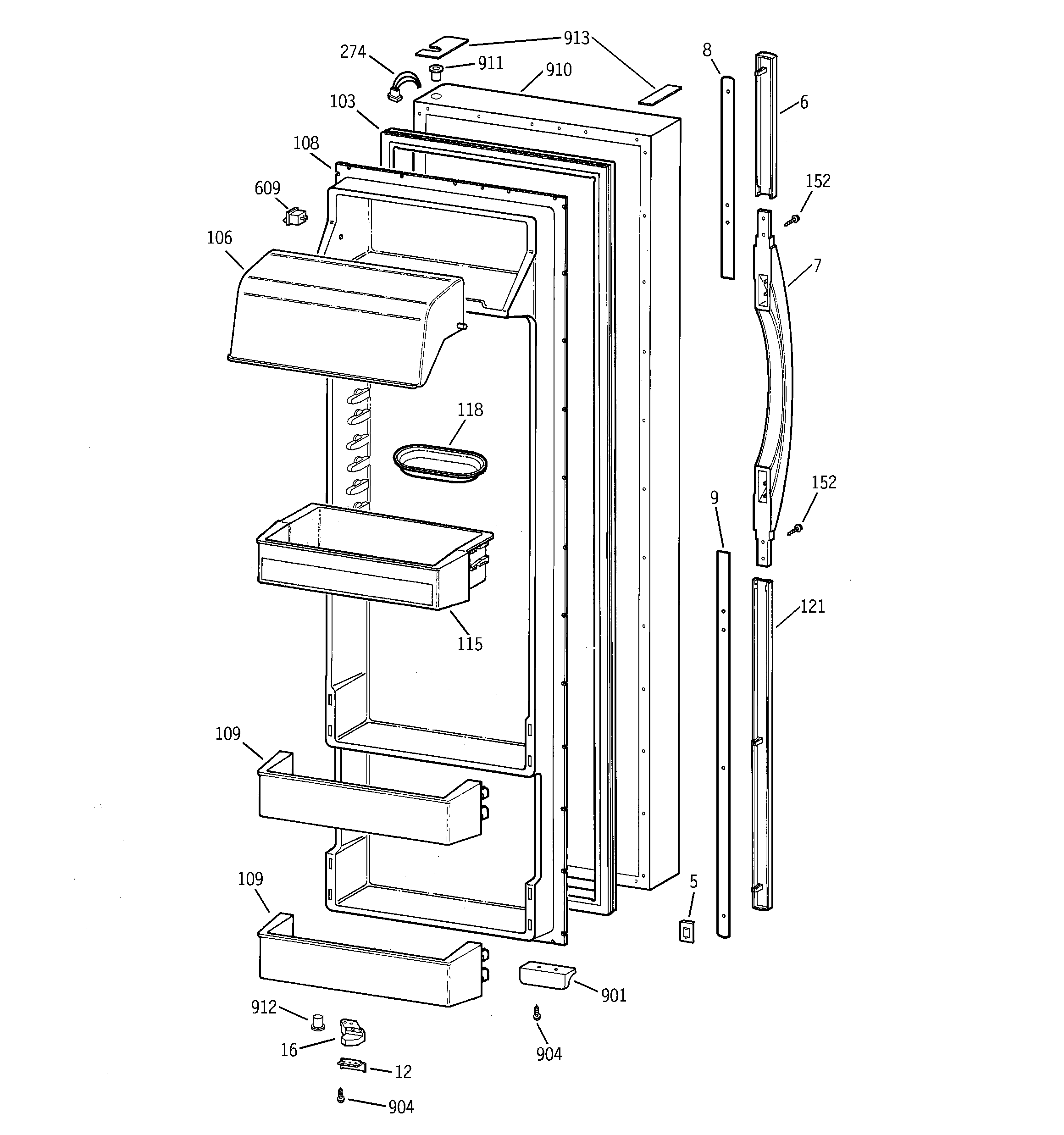 GE TPG24PRDABB fresh food door diagram