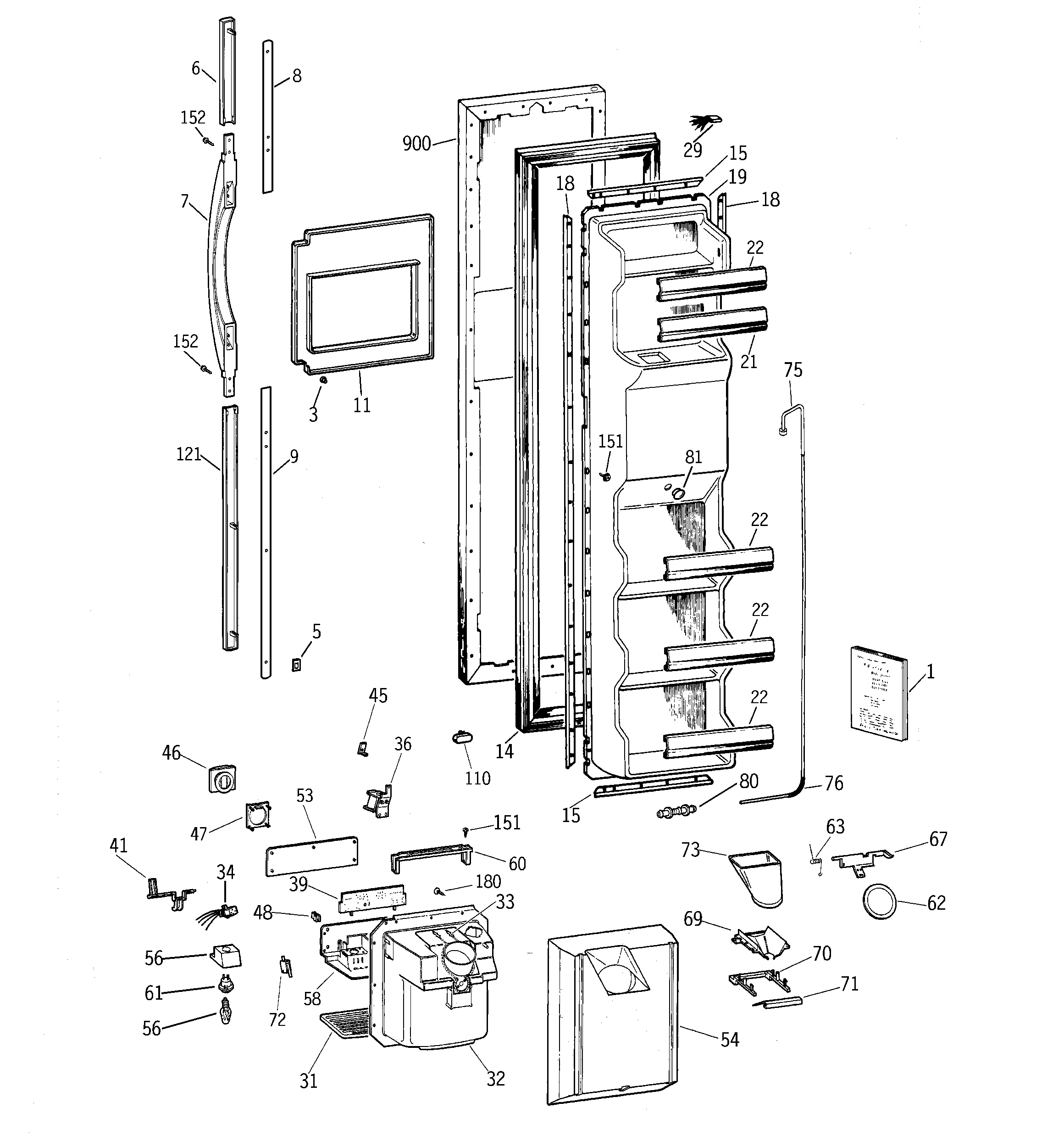 GE TFM26PRDAWW freezer door diagram