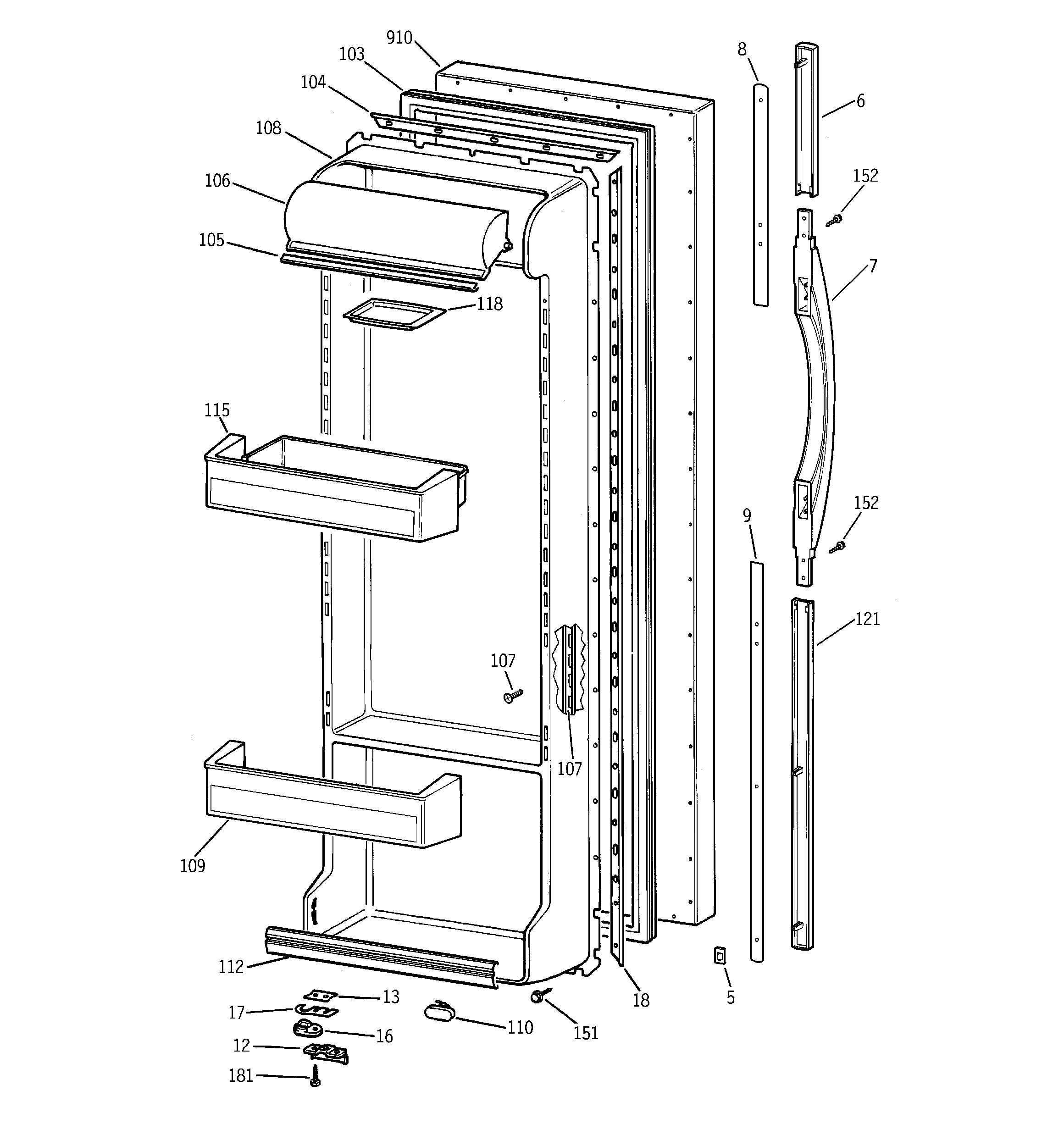 GE TFM26PRDAWW fresh food door diagram