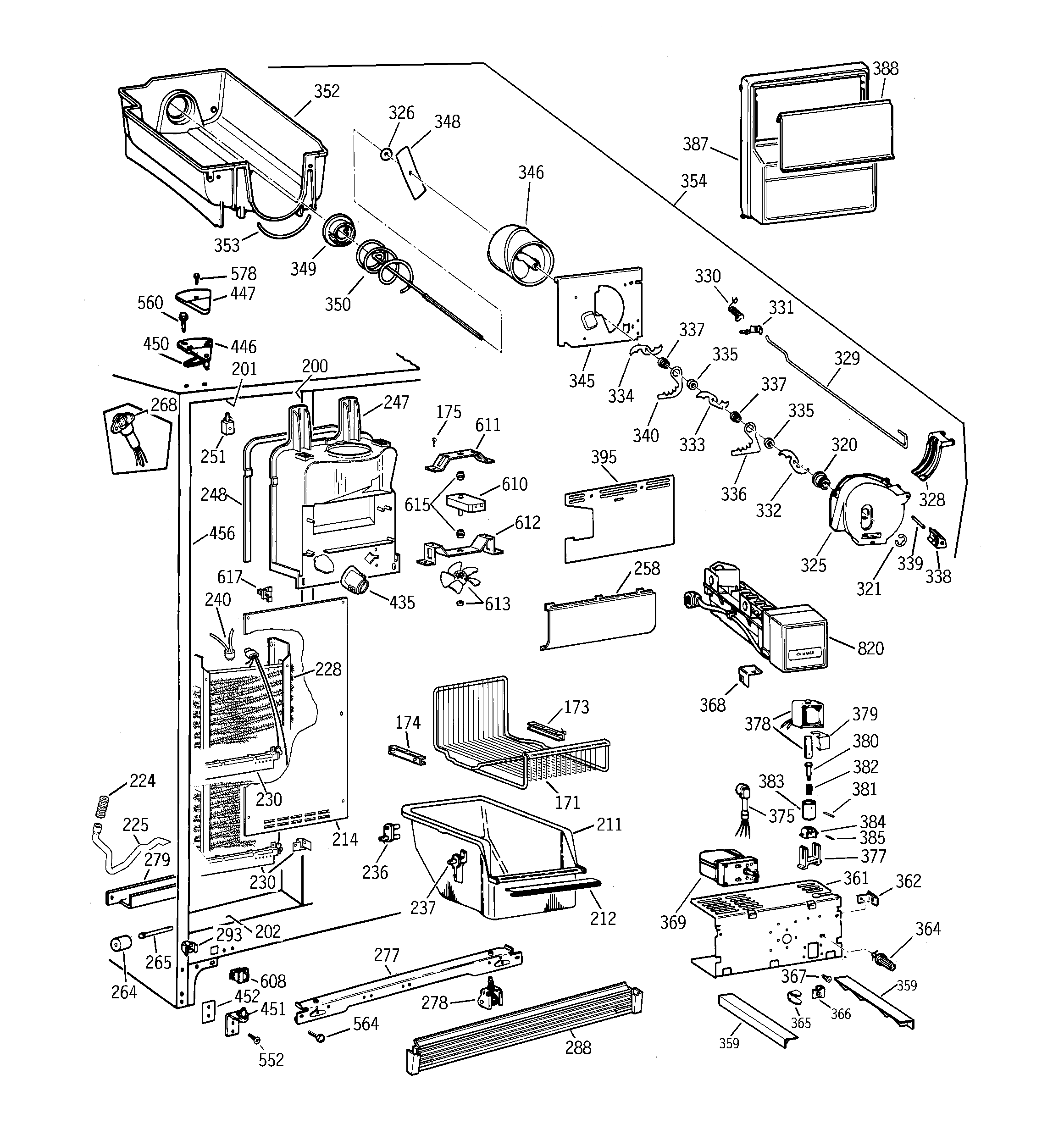 GE TFM26PRDAWW freezer section diagram