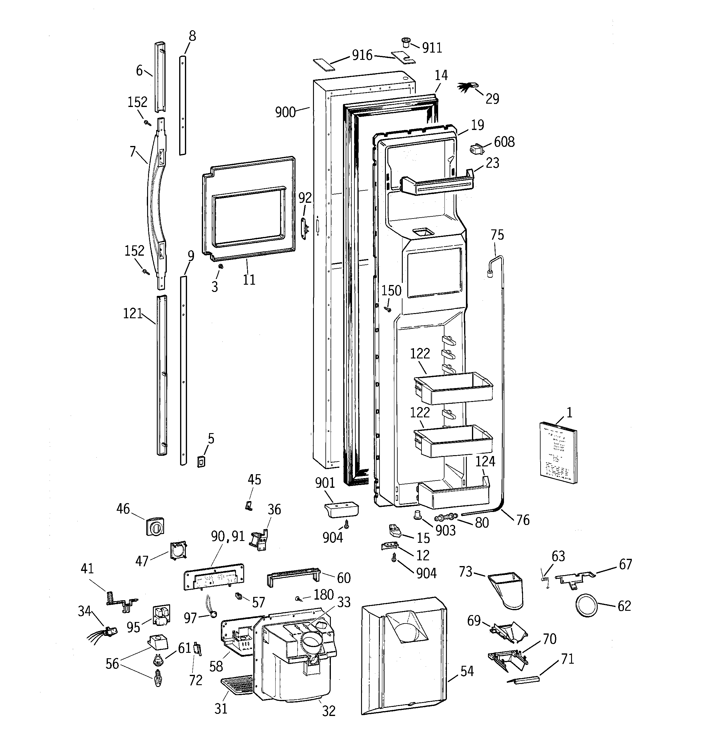 GE TPX24PBDABB freezer door diagram