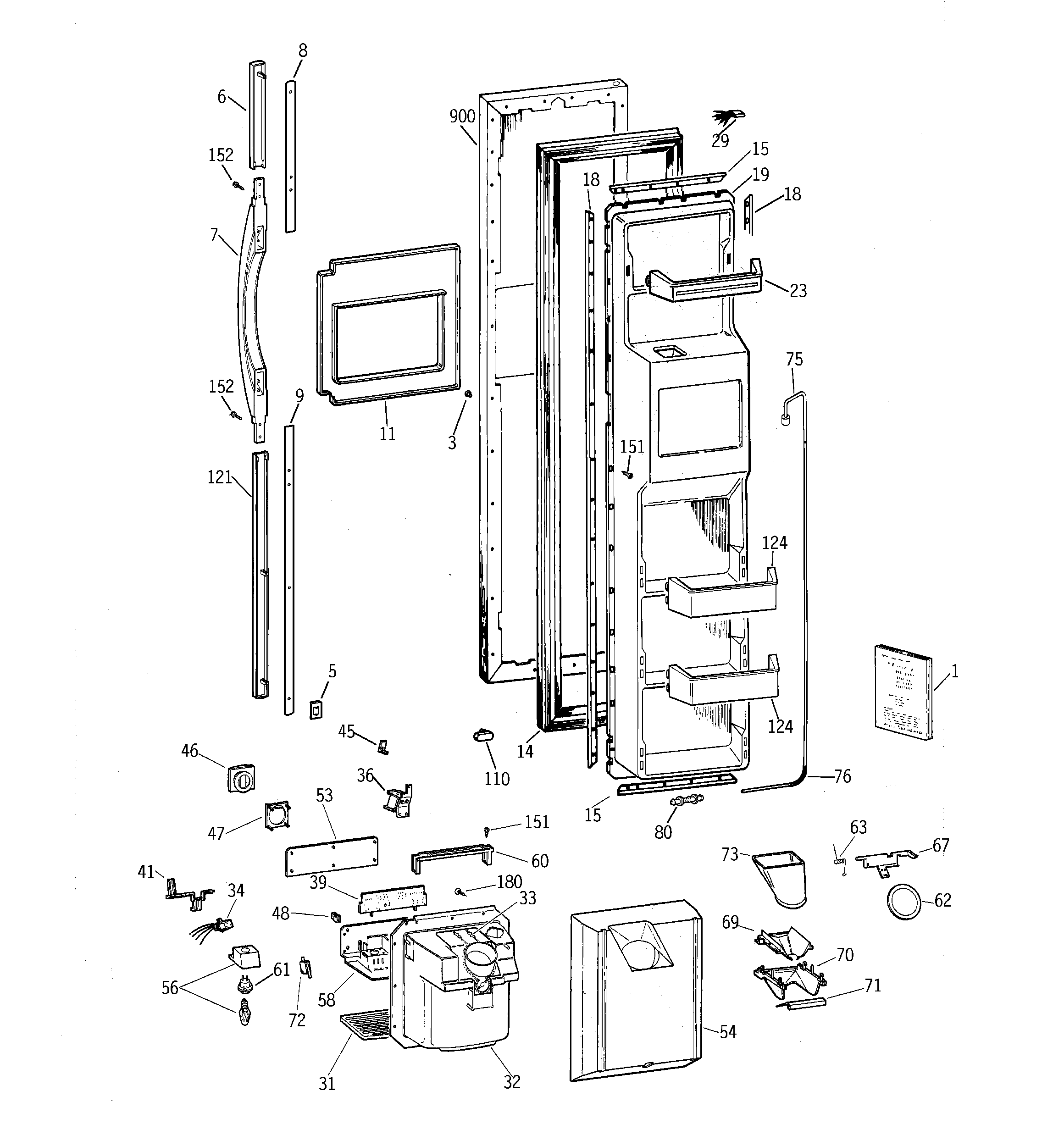 GE TPX21PRDABB freezer door diagram