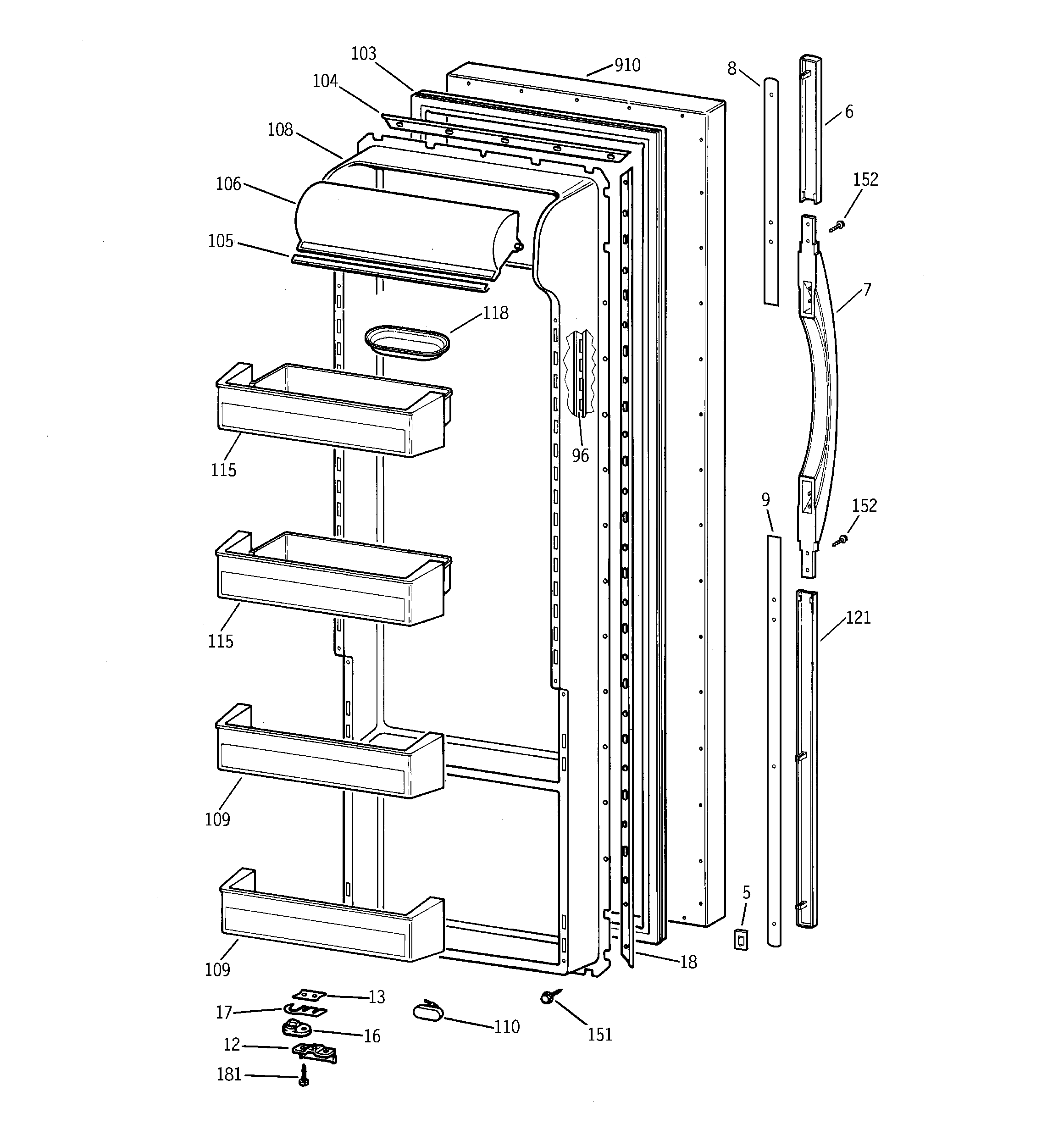 GE TPX21PRDABB fresh food door diagram
