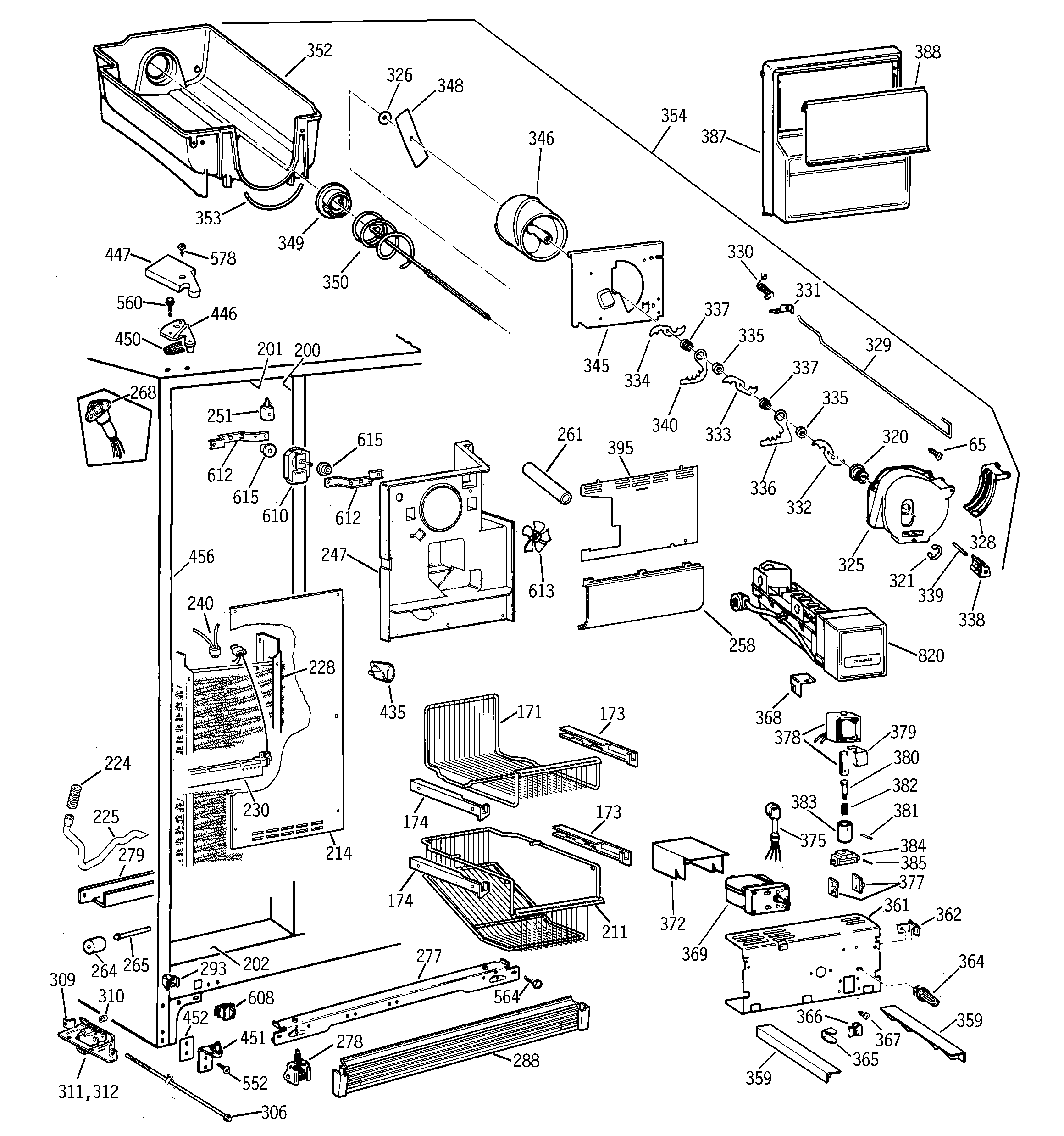 GE TPX21PRDABB freezer section diagram