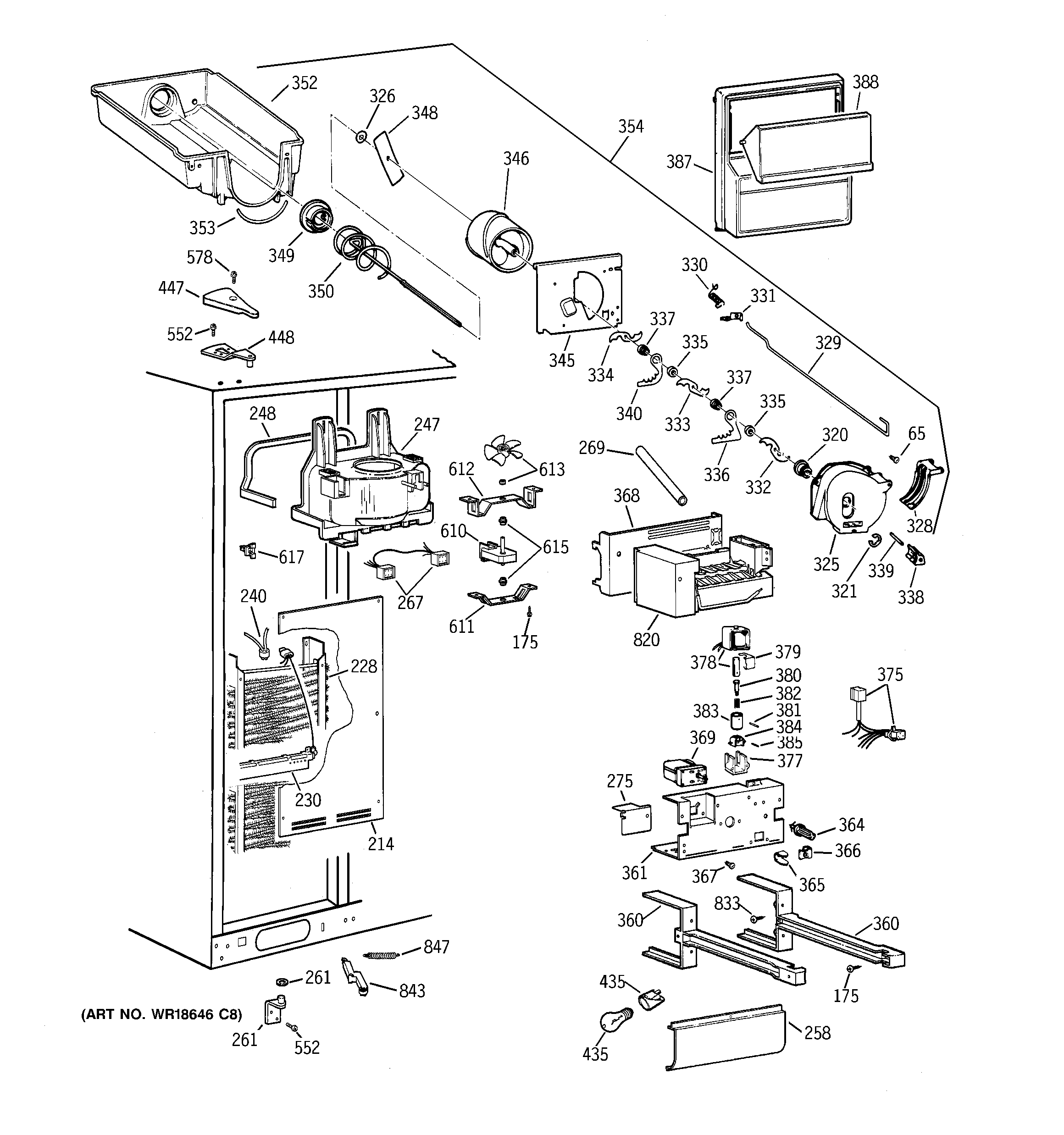 GE TPX24BRDAWW freezer section diagram