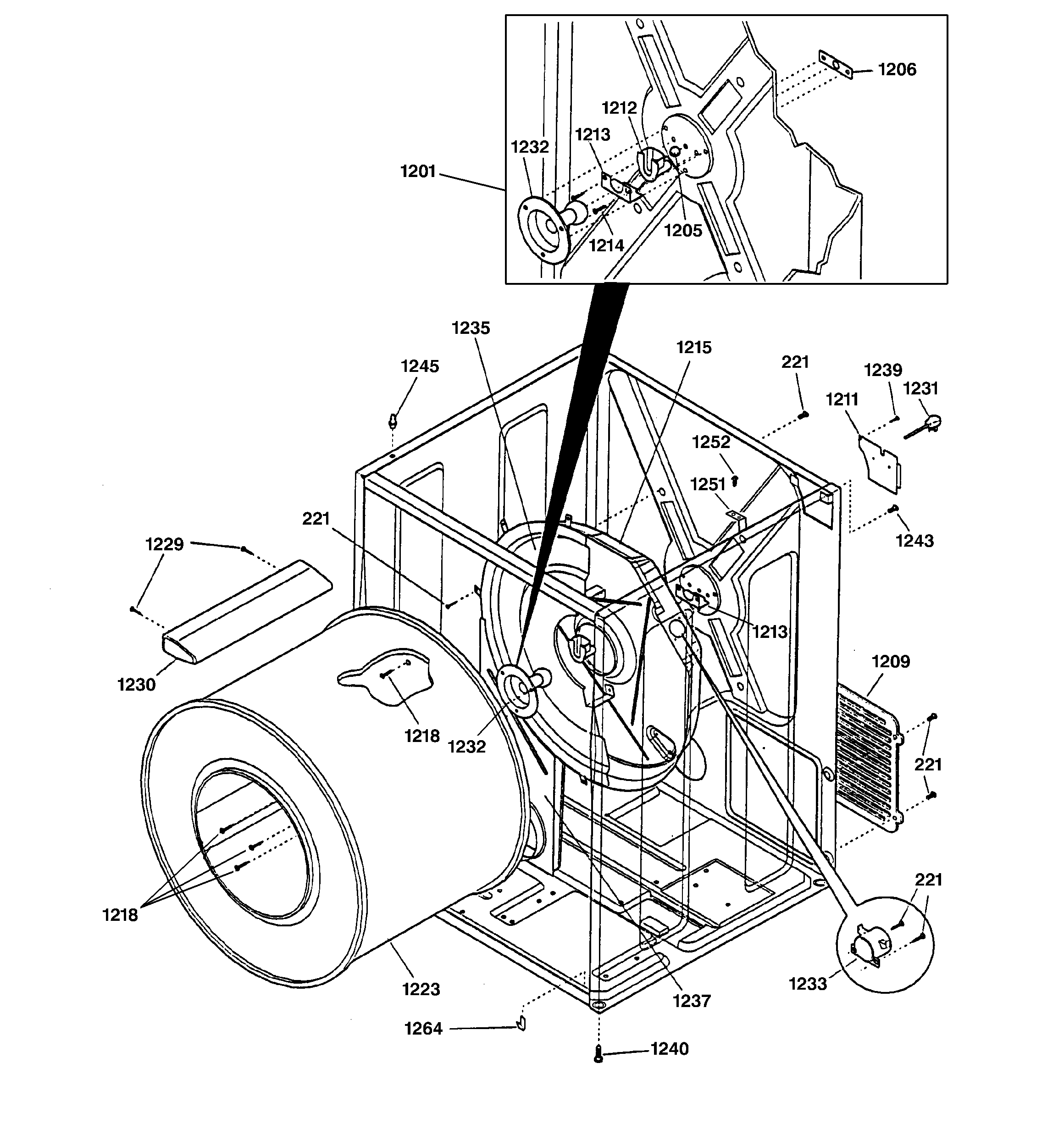 GE DCD330GY1AC cabinet & drum diagram