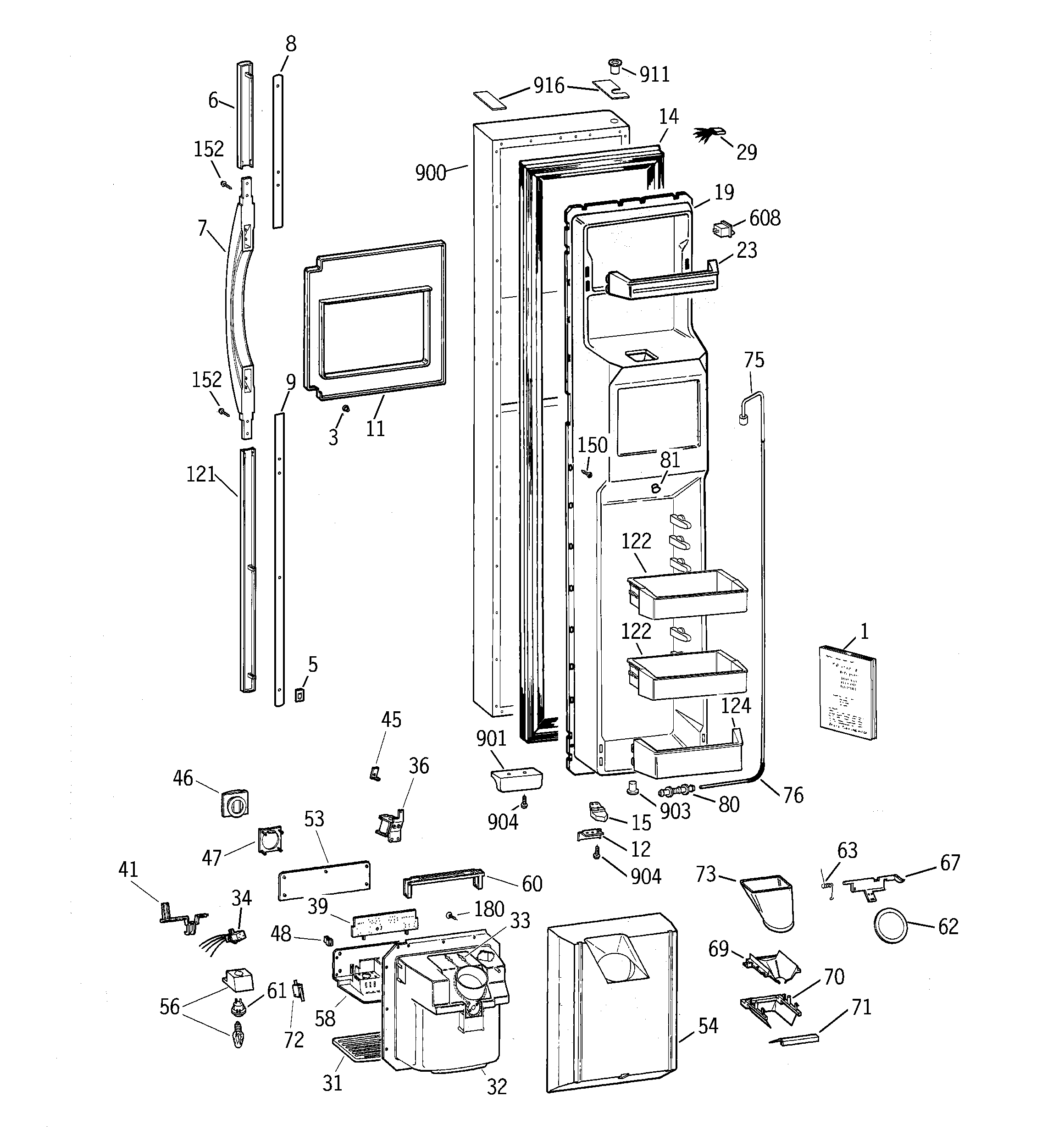GE TPX24PRDAWW freezer door diagram