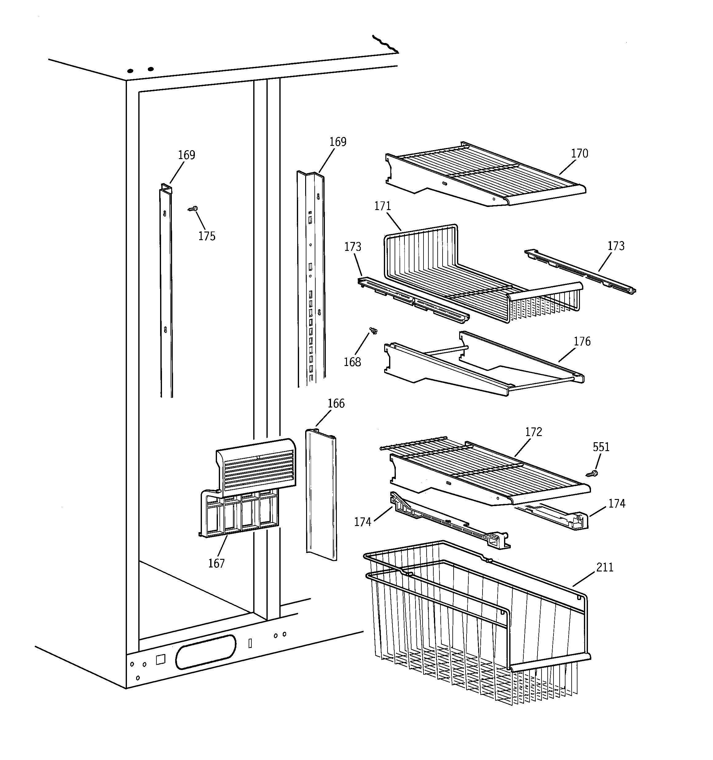 GE TPX24PRDAWW freezer shelves diagram