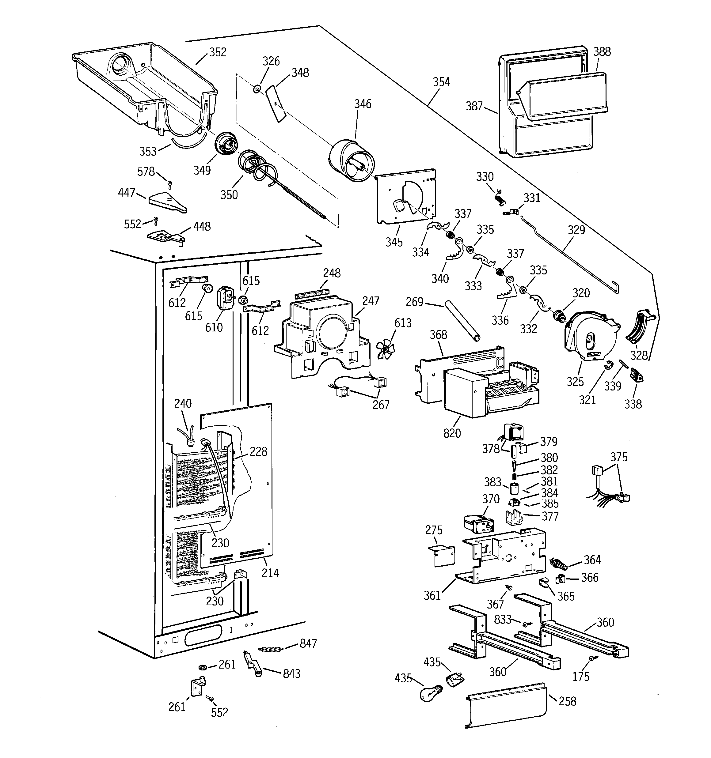 GE TPJ24PRDAAA freezer section diagram
