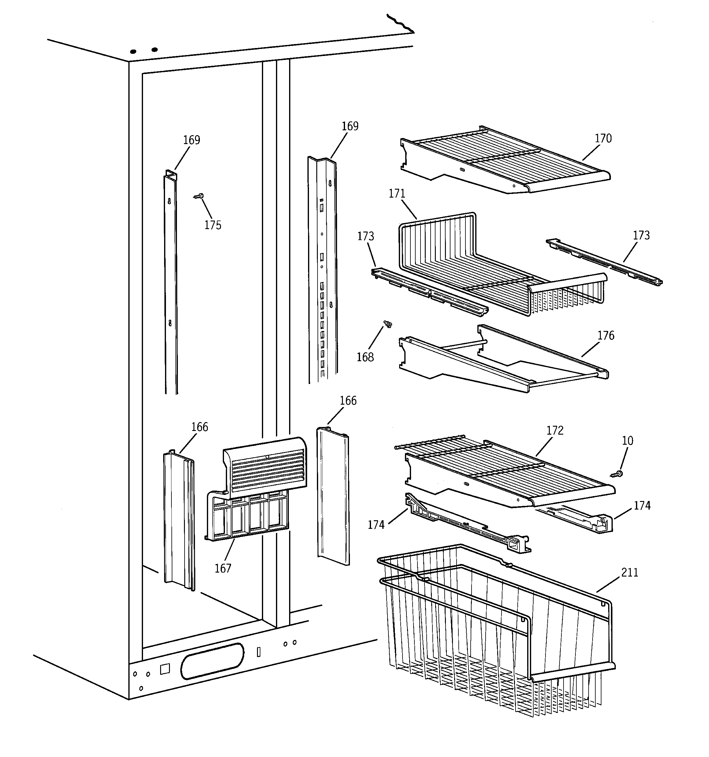 GE TPJ24PRDAAA freezer shelves diagram