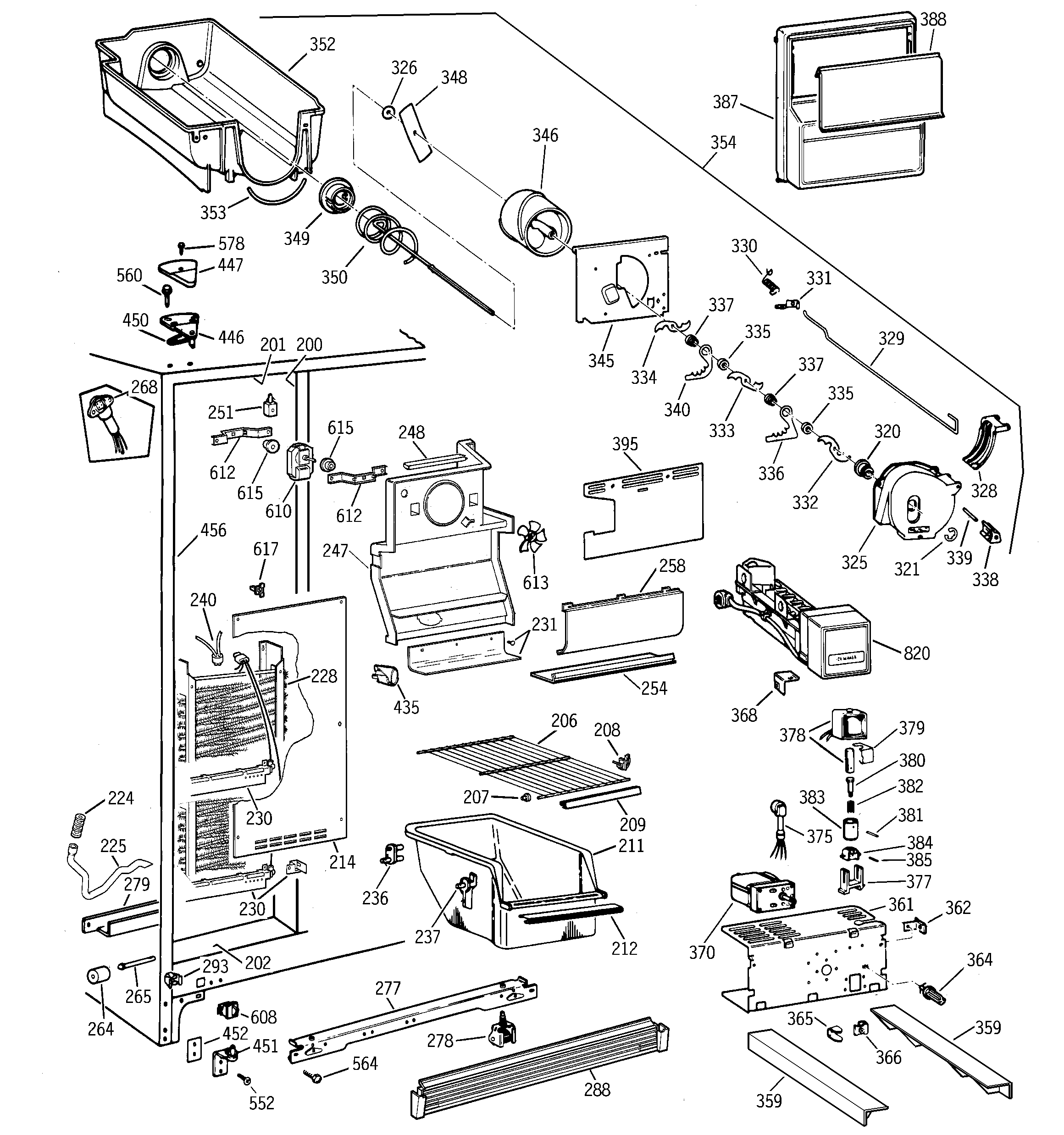 GE TFG22JRDAWW freezer section diagram