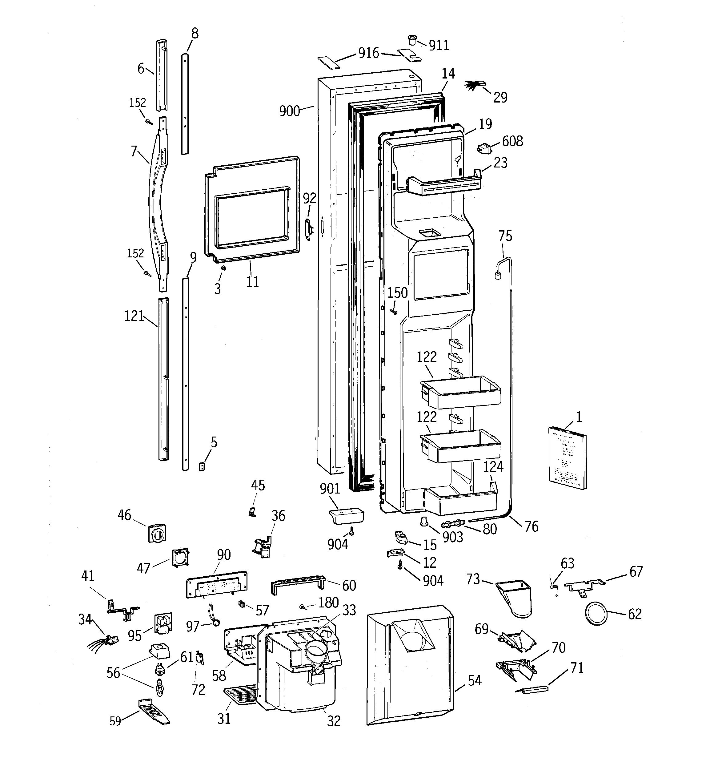 GE TPG24PFDABB freezer door diagram