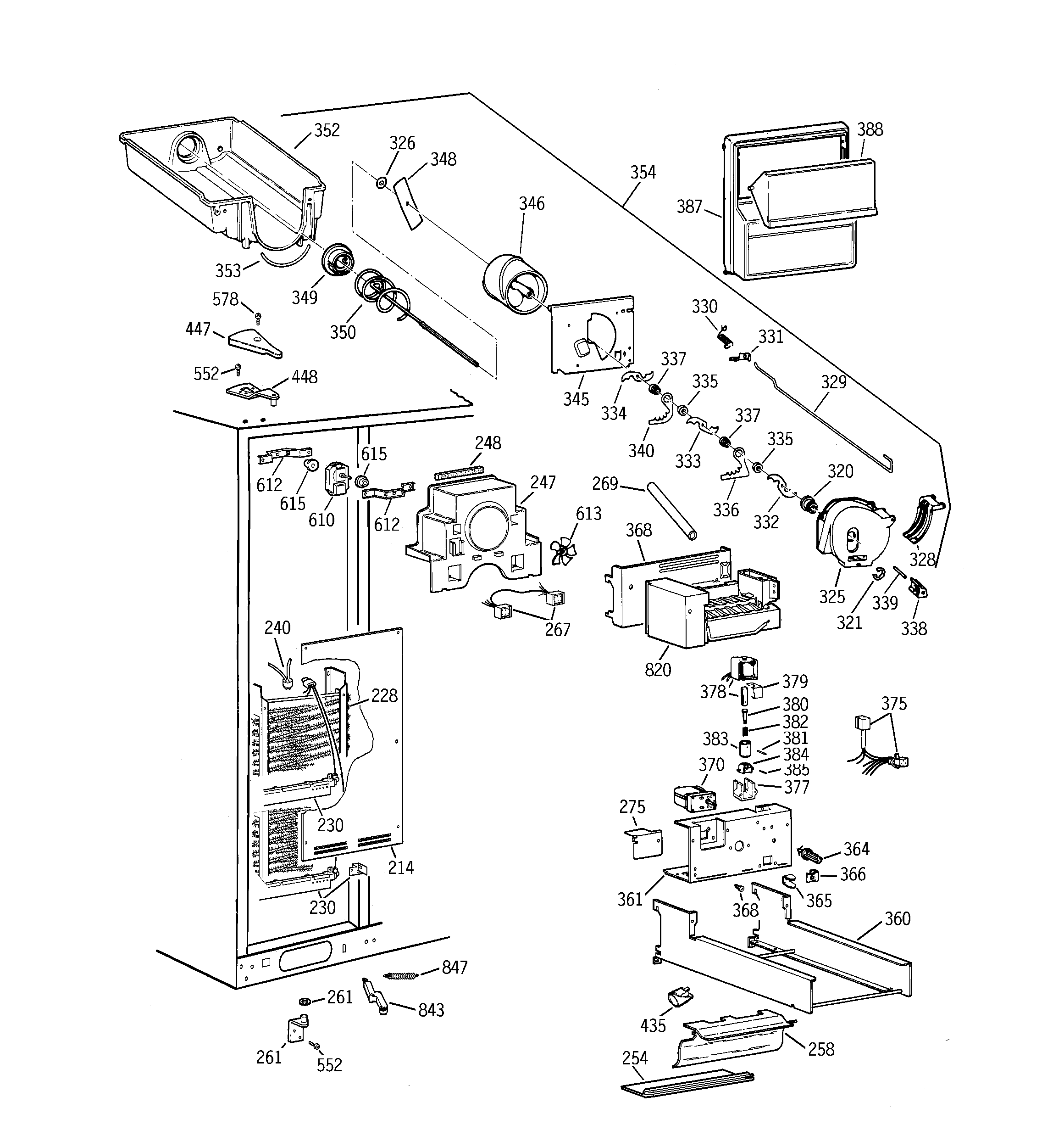 GE TPG24PFDABB freezer section diagram