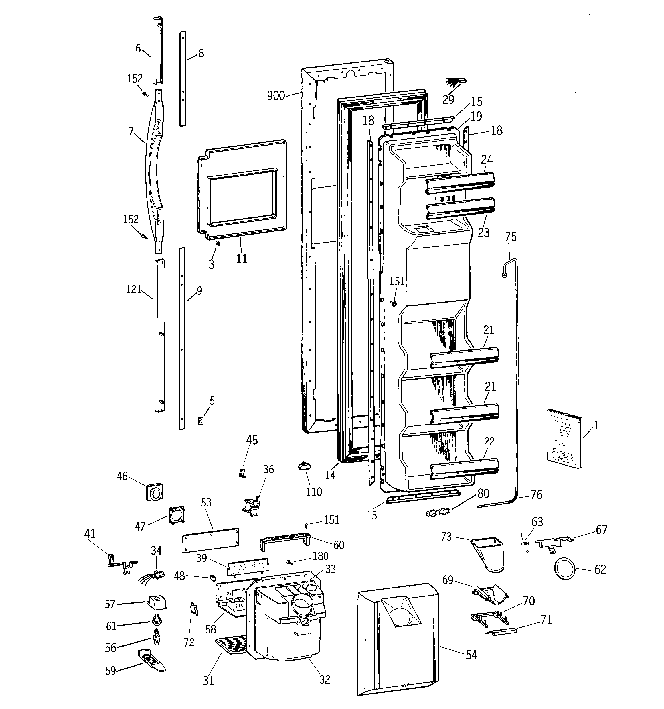 GE TFK22PRDAWW freezer door diagram