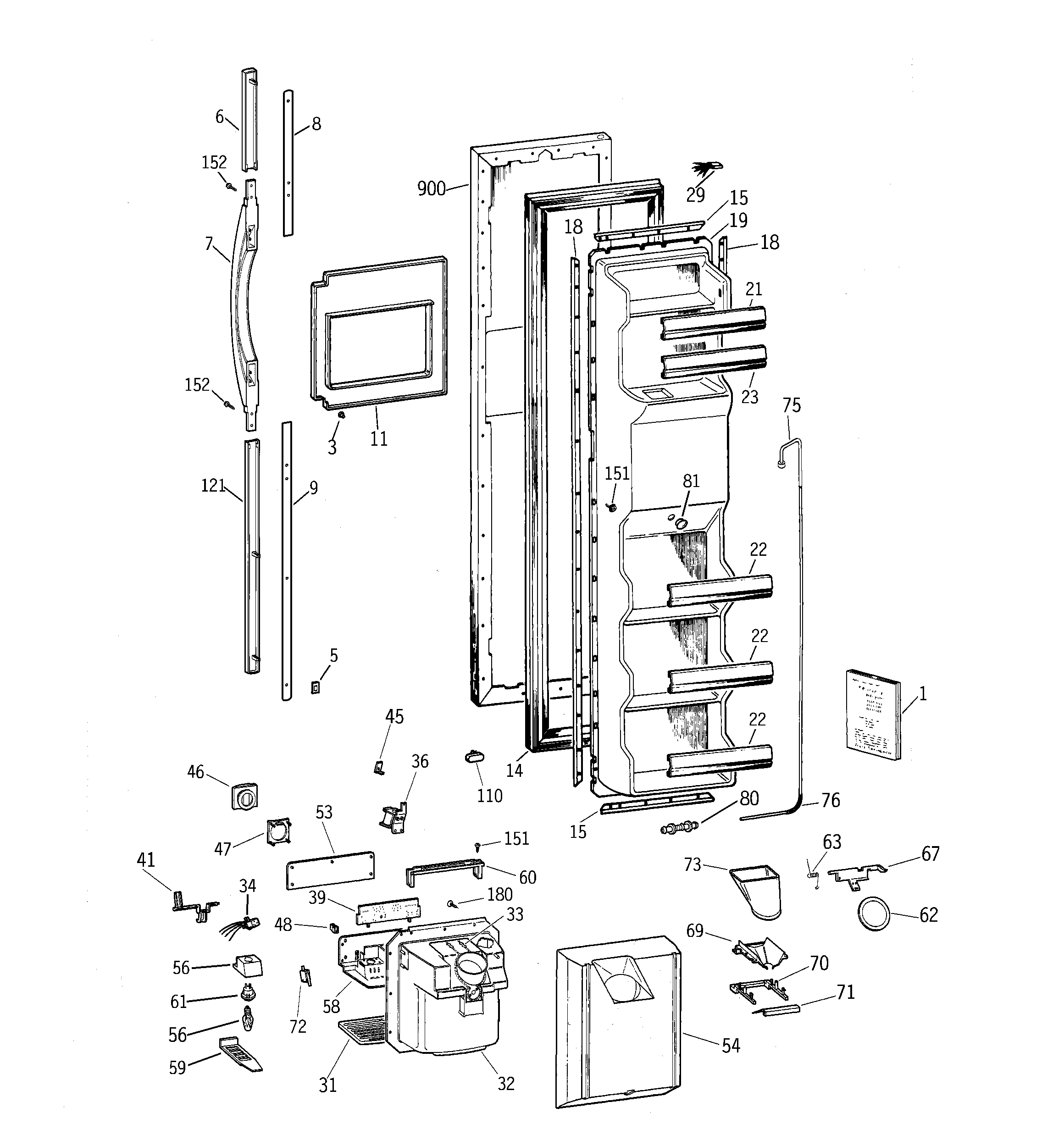 GE TFK26PRDAWW freezer door diagram