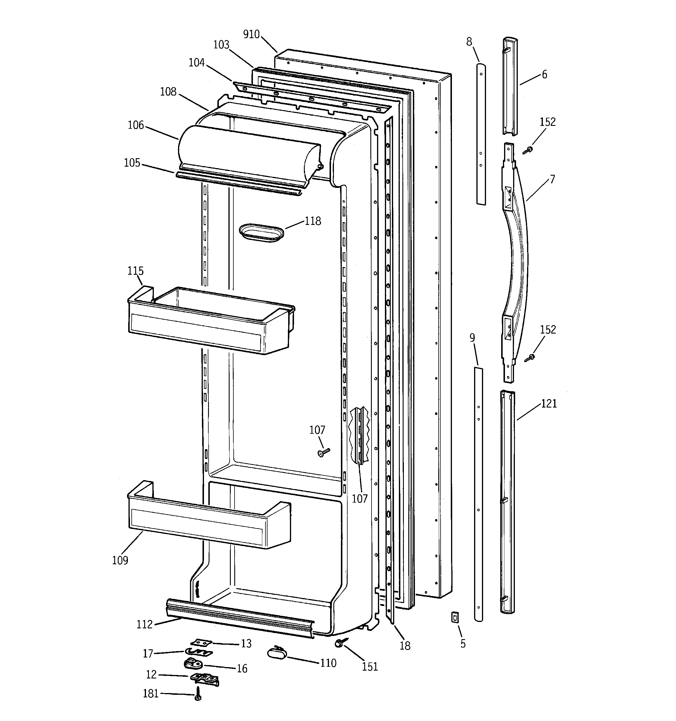 GE TFK26PRDAWW fresh food door diagram