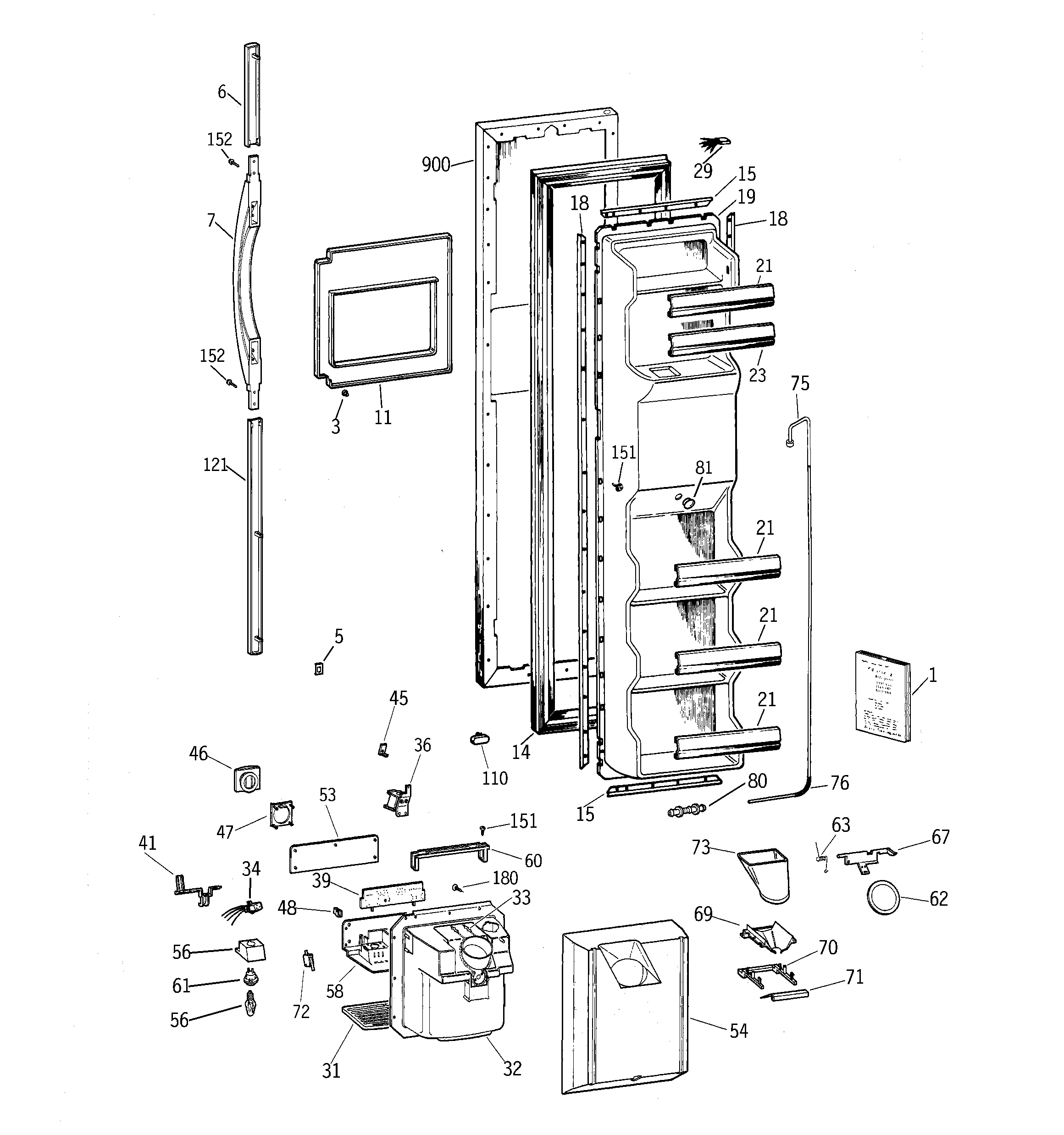 GE TFM26KRDAAA freezer door diagram
