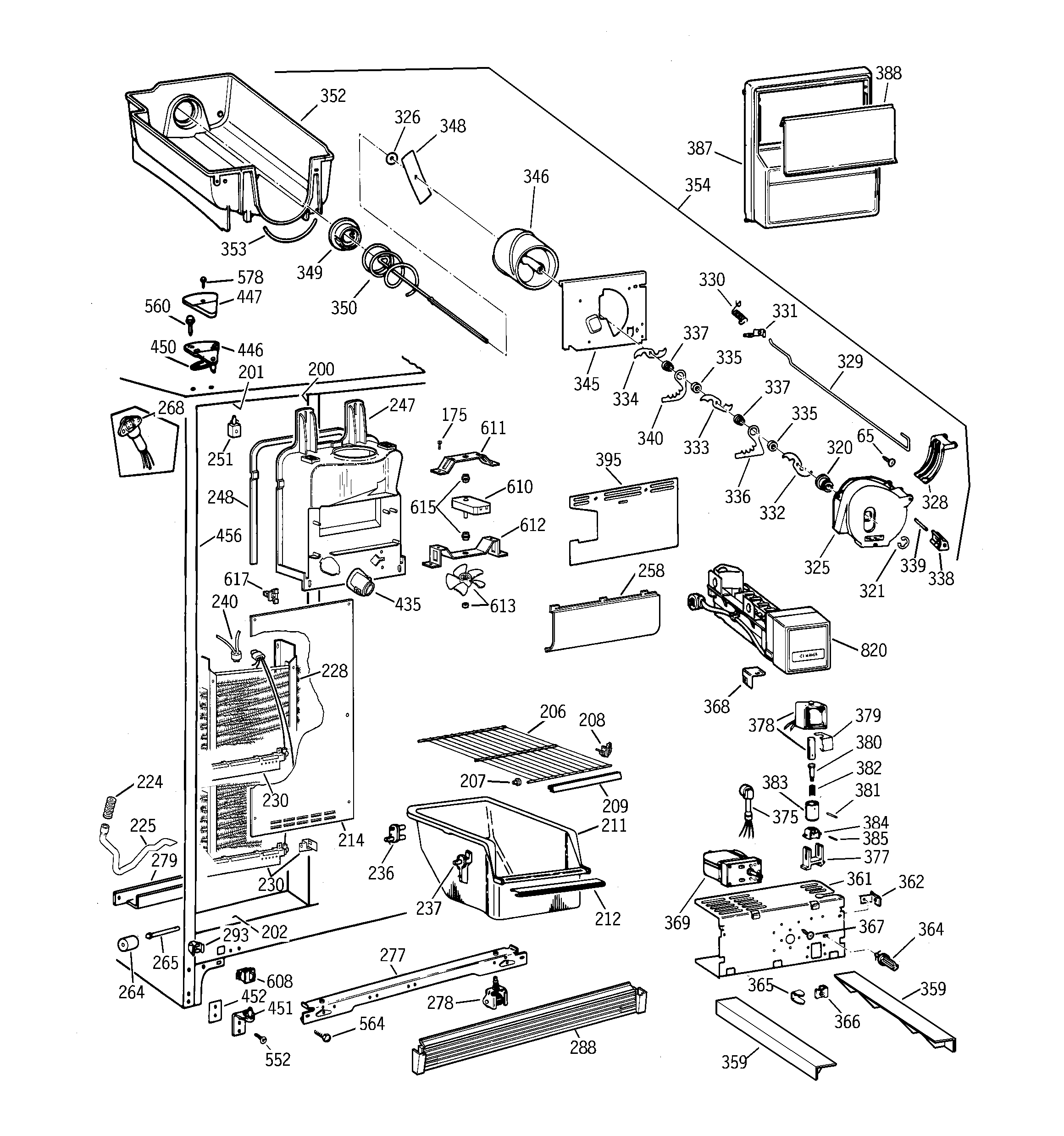 GE TFM26KRDAAA freezer section diagram