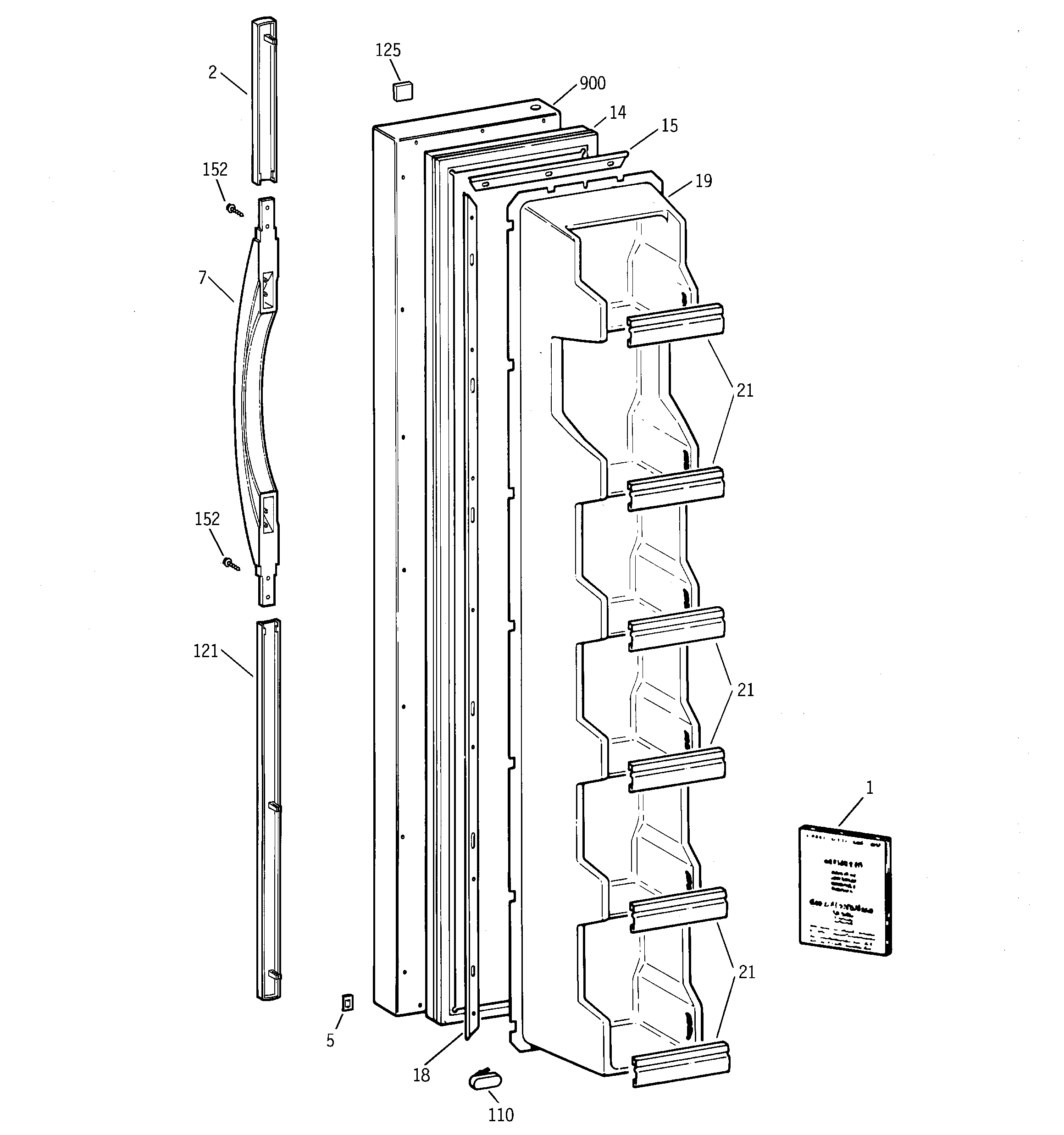 GE TFX20JABKAA freezer door diagram