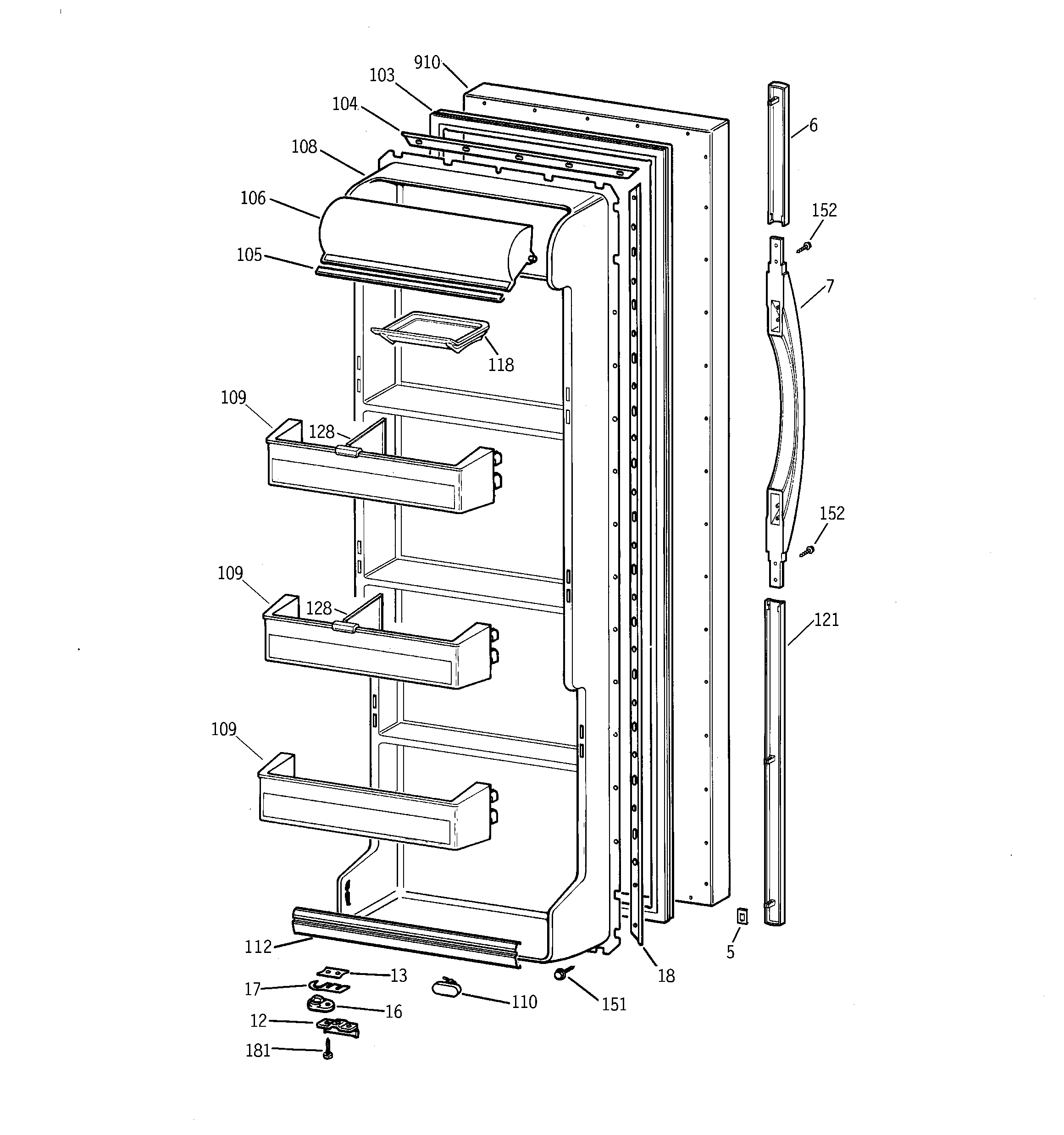 GE TFX20JABKAA fresh food door diagram