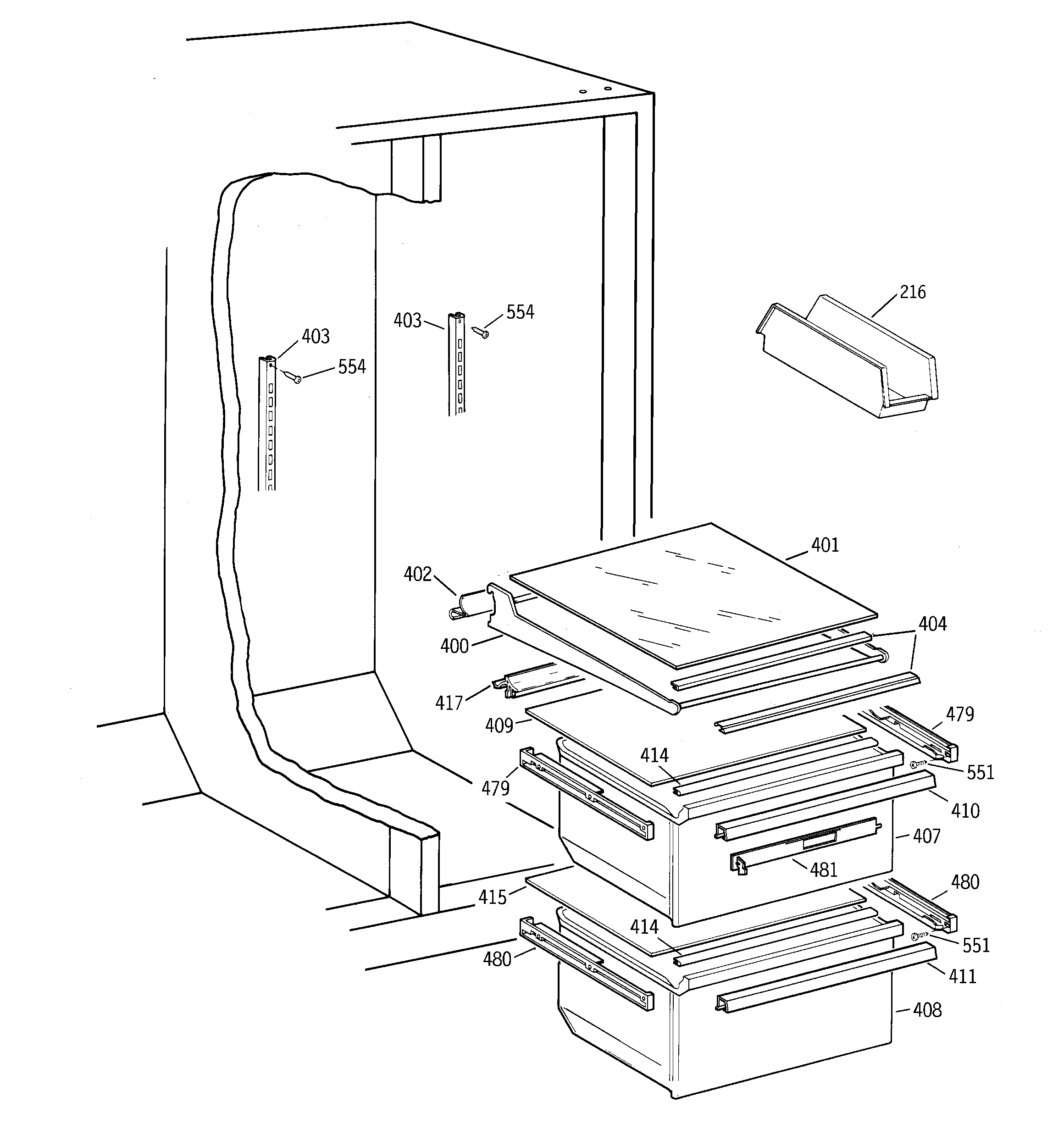 GE TFX20JABKAA fresh food section diagram