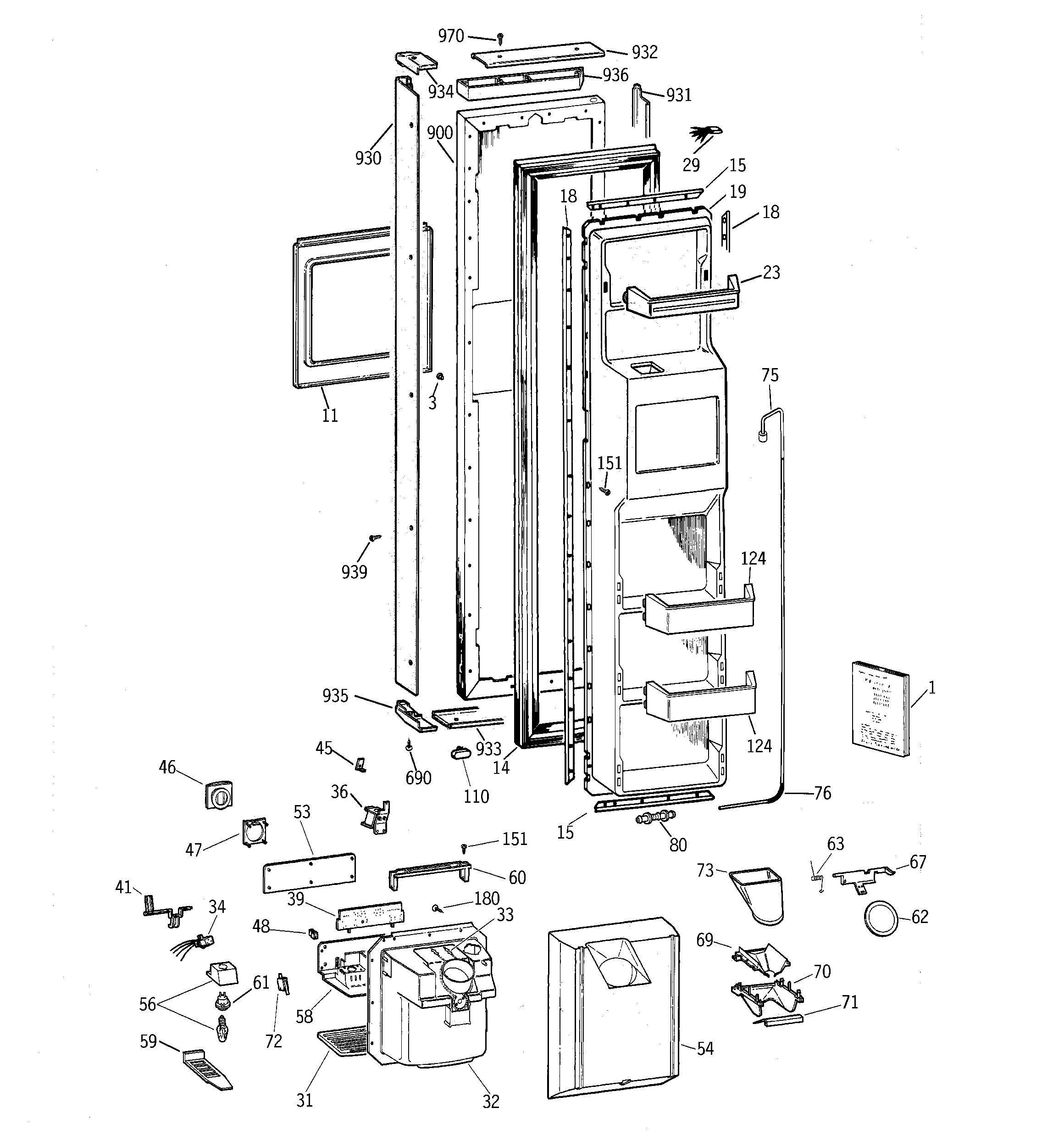 GE TPG21BRDAWW freezer door diagram