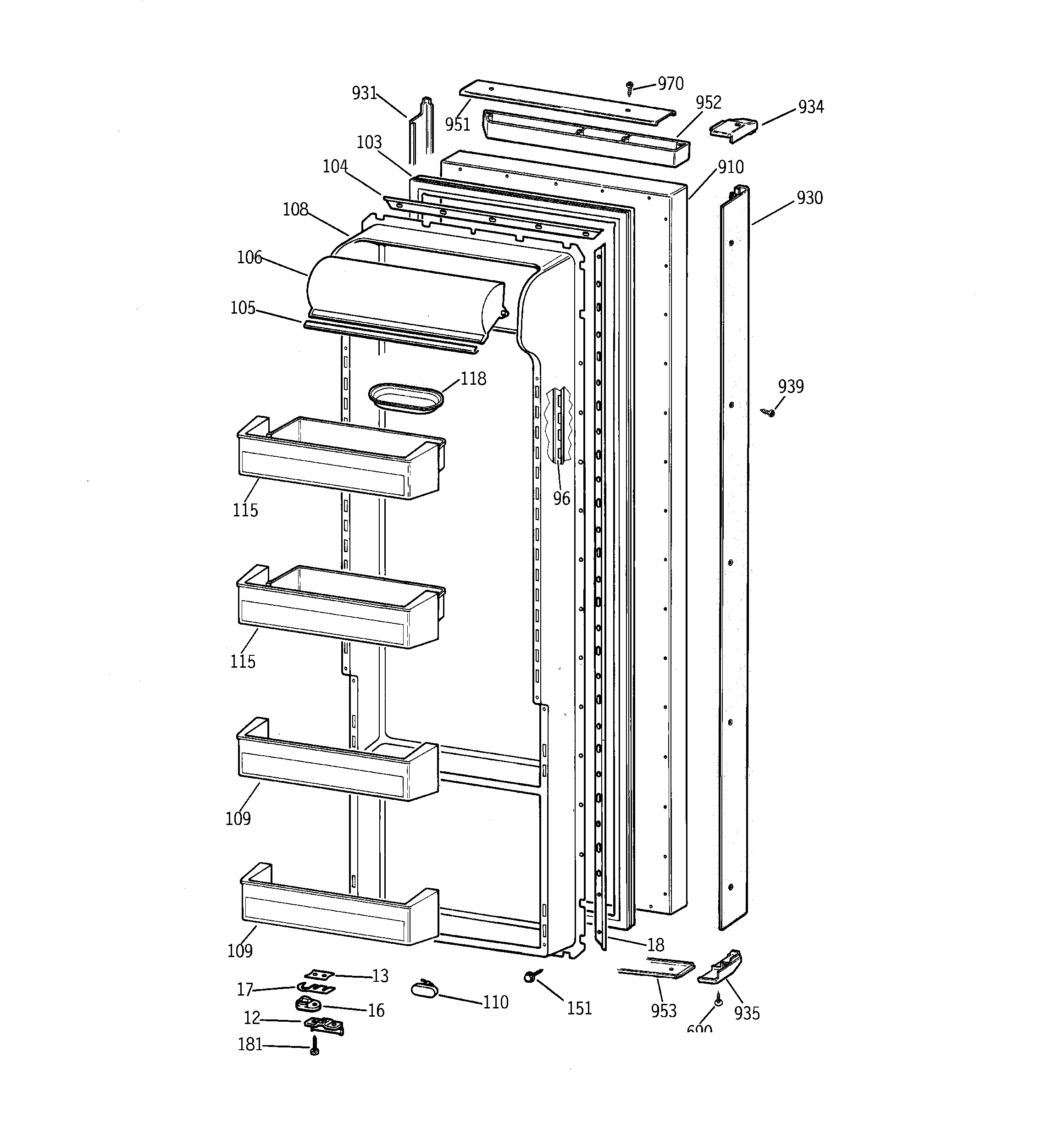 GE TPG21BRDAWW fresh food door diagram